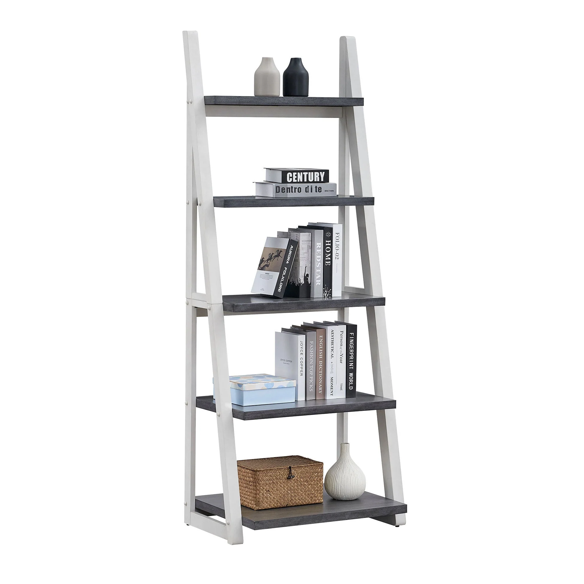 5-Tier Ladder Shelf with Rubber Wood Frame - Image 2