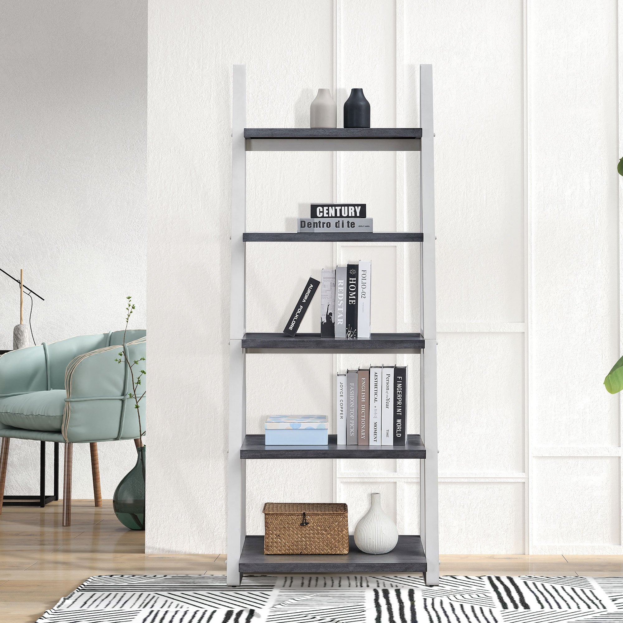 5-Tier Ladder Shelf with Rubber Wood Frame - Image 4