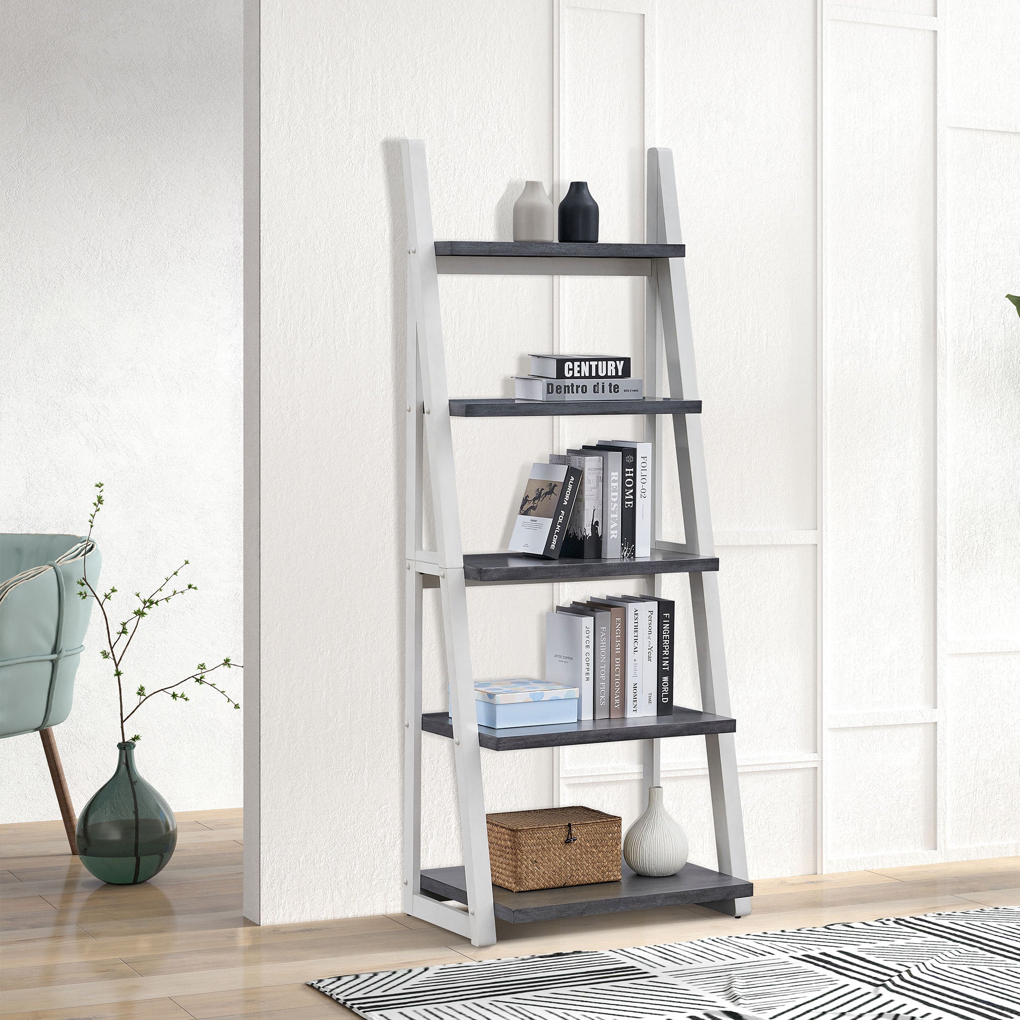 5-Tier Ladder Shelf with Rubber Wood Frame - Image 5