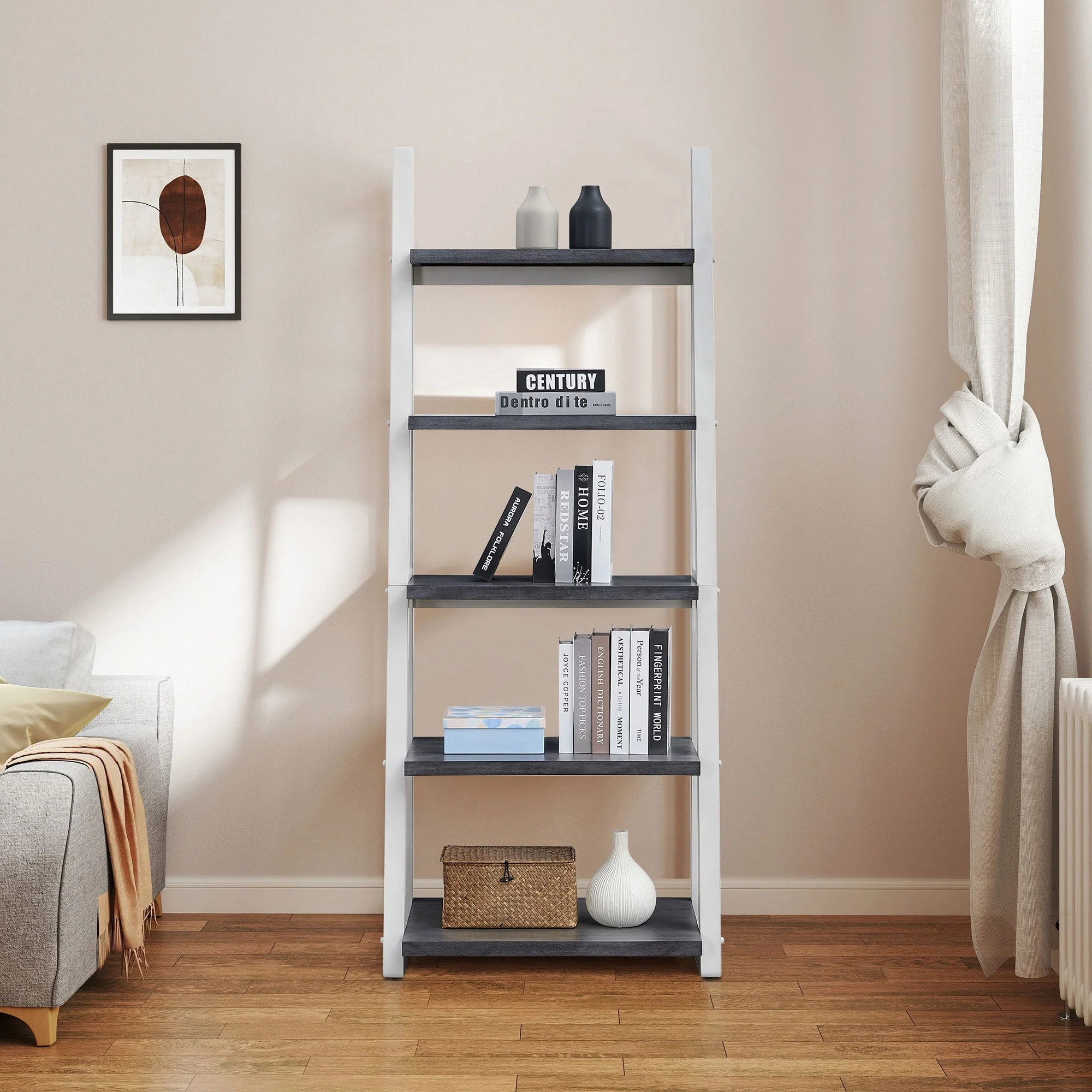 5-Tier Ladder Shelf with Rubber Wood Frame - Image 6