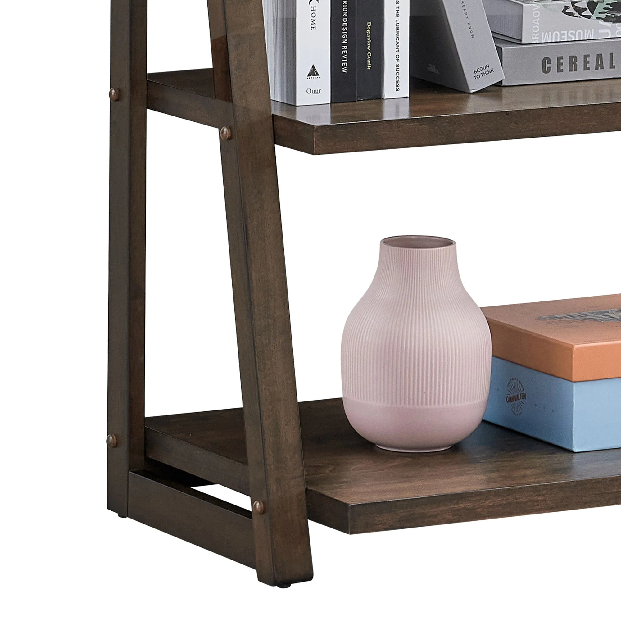 5-Tier Rubber Wood Bookshelf Ladder Storage Rack - Image 7