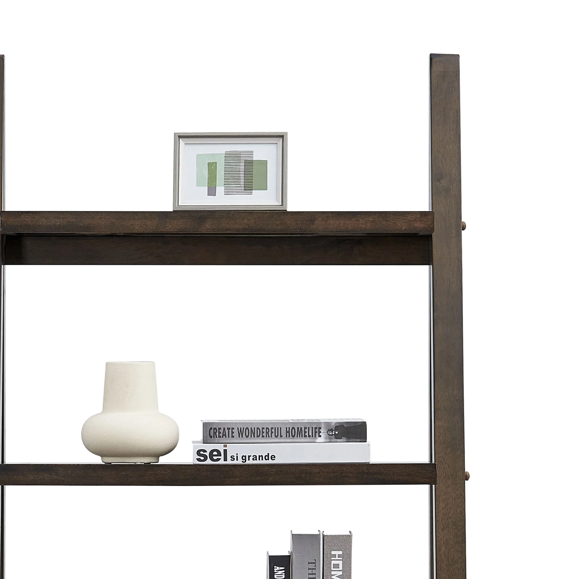 5-Tier Rubber Wood Bookshelf Ladder Storage Rack - Image 8