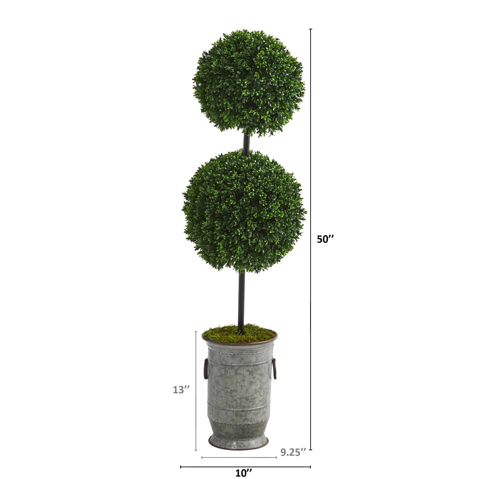 50” Boxwood Double Ball Artificial Topiary Tree in Vintage Metal Planter  (Indoor/Outdoor) - Image 2