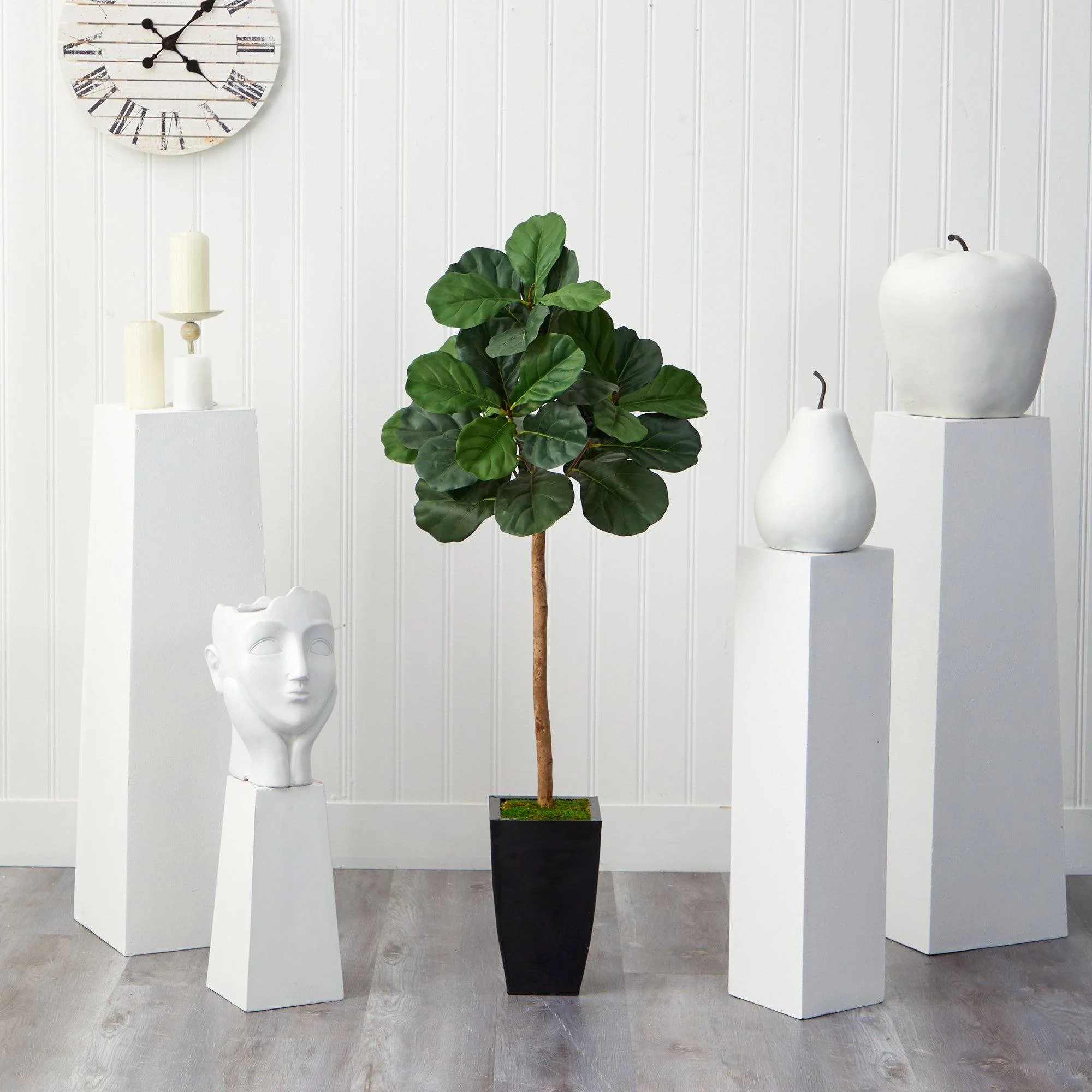 50” Fiddle Leaf Artificial Tree in Black Metal Planter - Image 3