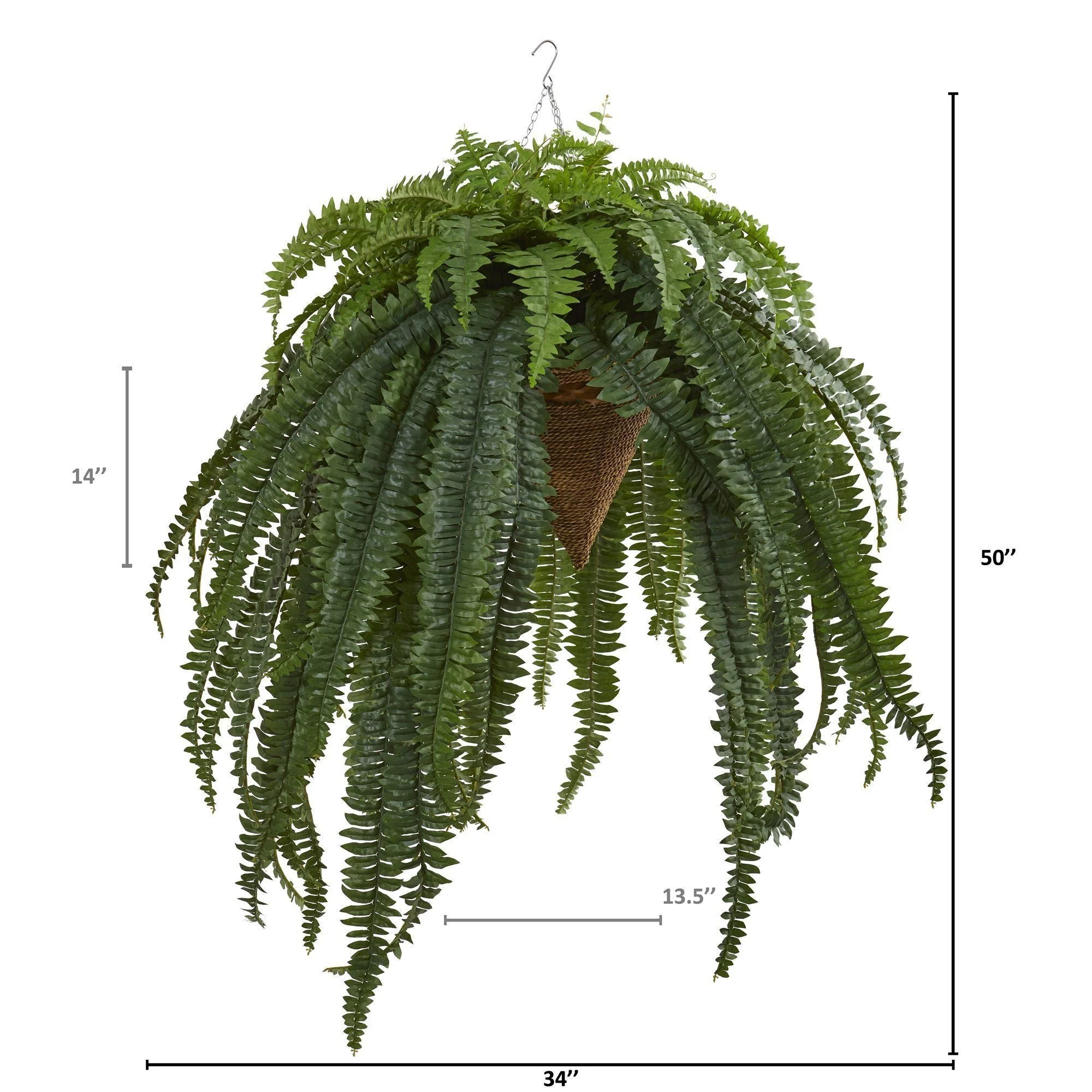 50” Giant Boston Fern Artificial Plant in Hanging Cone - Image 2
