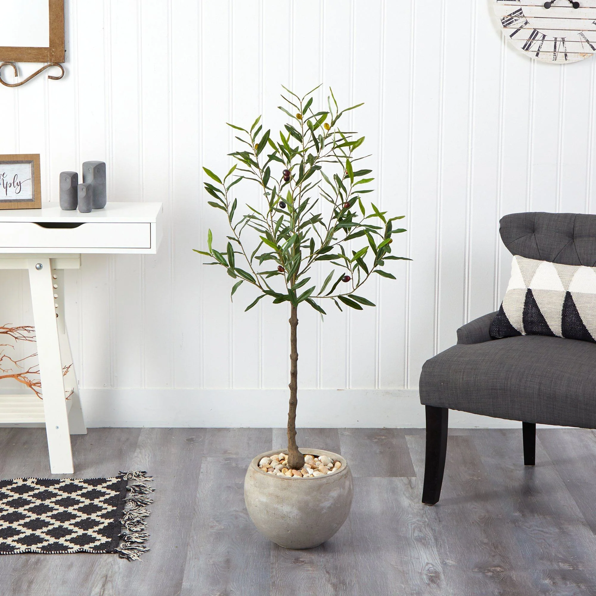 50” Olive Artificial Tree in Sand Colored Planter - Image 3
