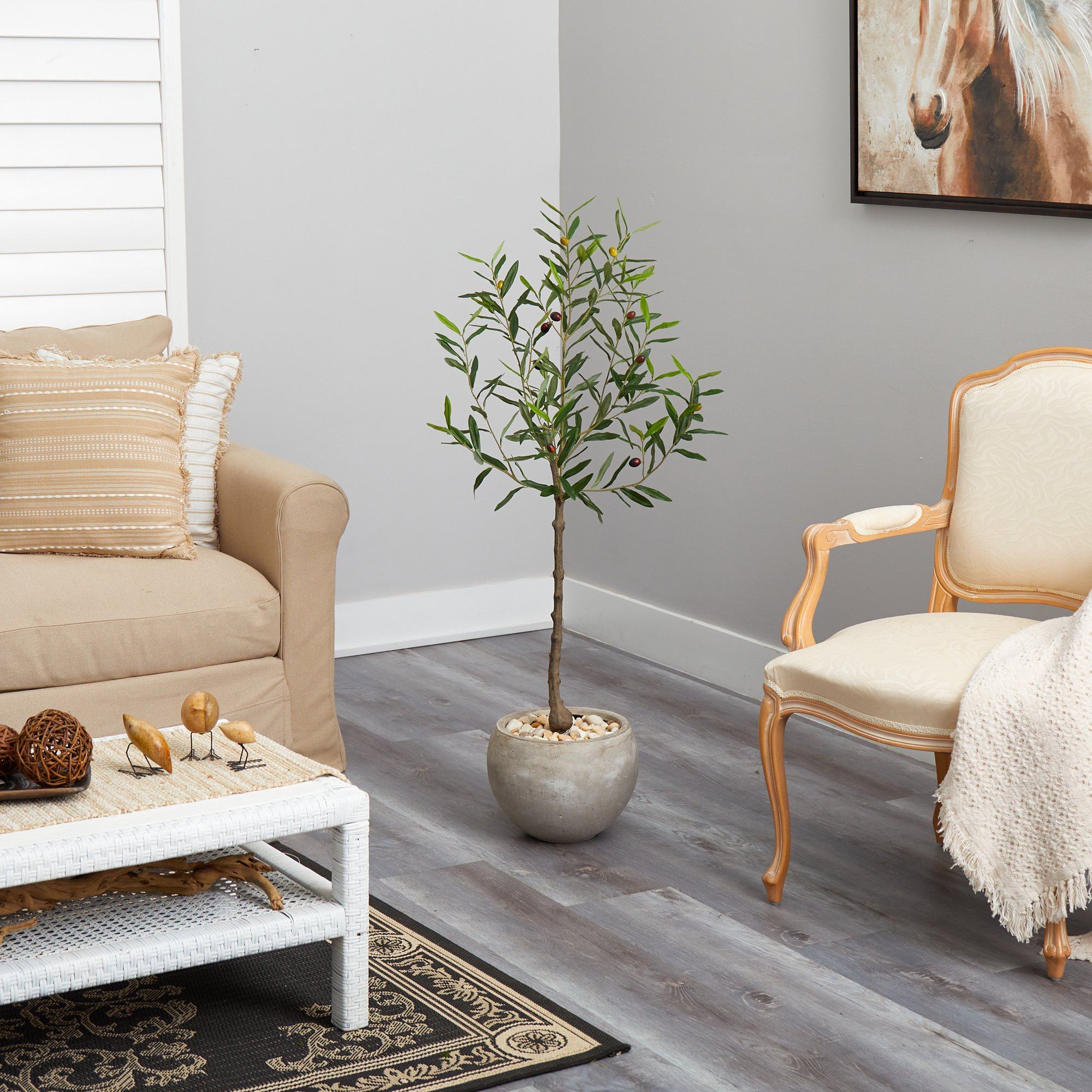 50” Olive Artificial Tree in Sand Colored Planter - Image 4
