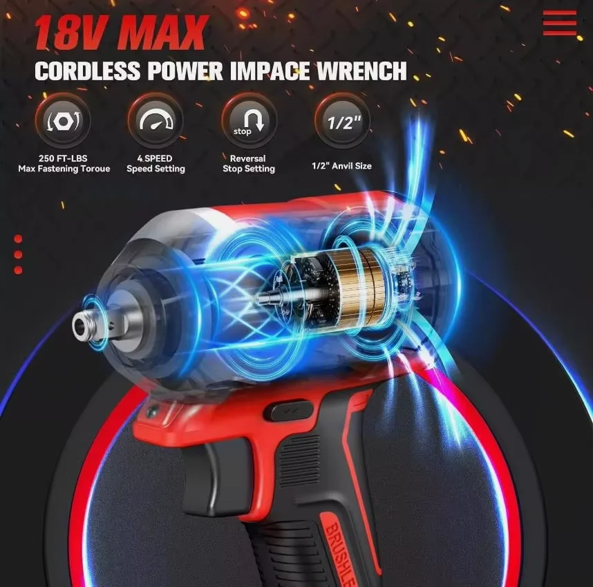 500Nm 1/2 Inch Brushless Cordless Impact Wrench 4 Speed Electric Driver - Image 2