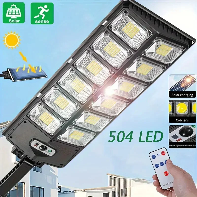 504LED Solar Street Light Outdoor Motion Sensor Remote Control Waterproof 4300mAh - Image 2