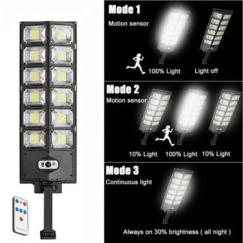 504LED Solar Street Light Outdoor Motion Sensor Remote Control Waterproof 4300mAh - Image 3