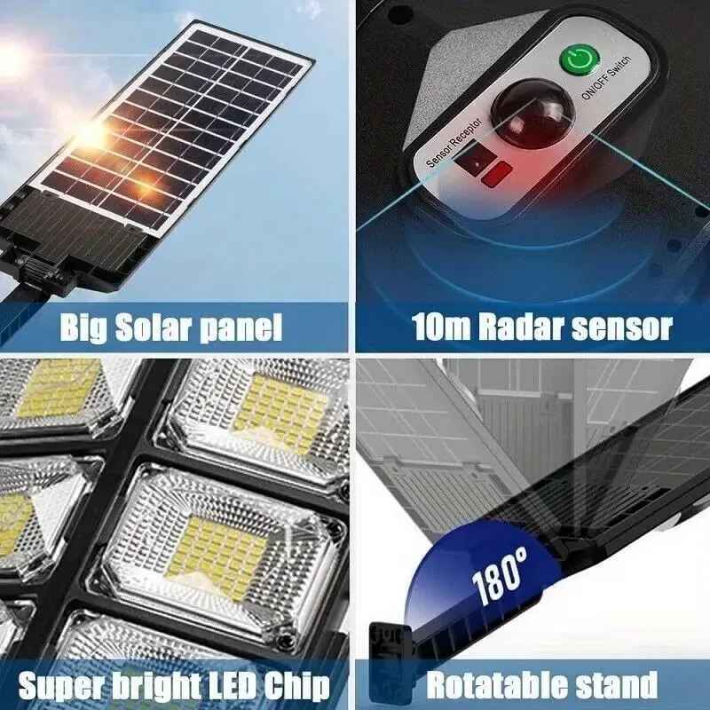 504LED Solar Street Light Outdoor Motion Sensor Remote Control Waterproof 4300mAh - Image 6
