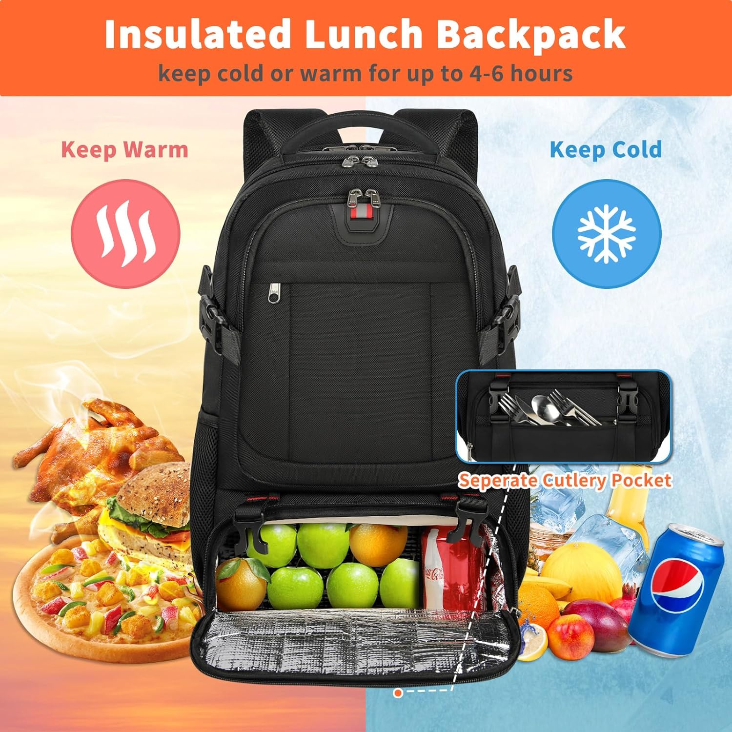 50L Travel Laptop Backpack 17.3 Inch TSA Waterproof with Insulated Compartment USB - Image 2