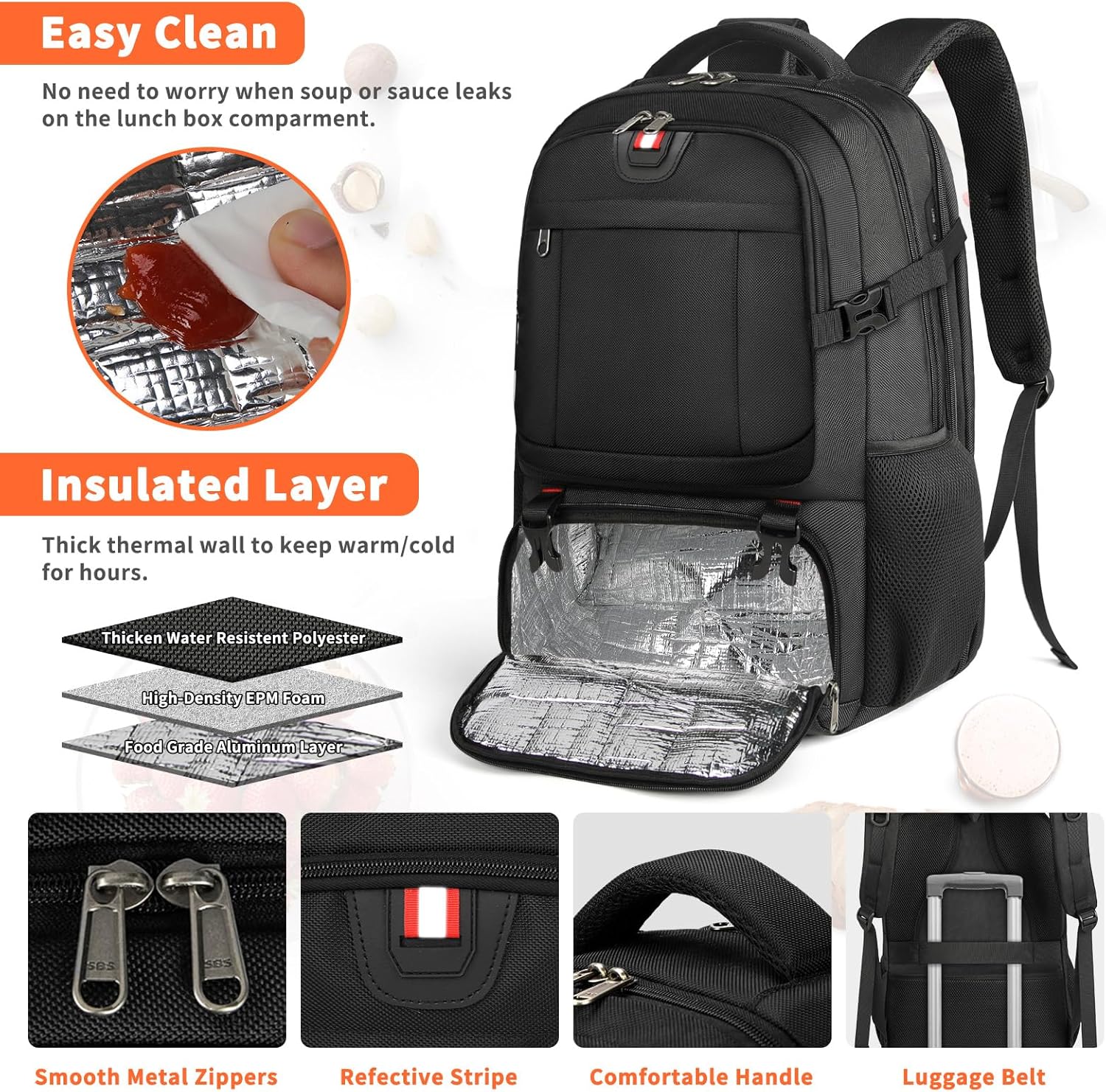 50L Travel Laptop Backpack 17.3 Inch TSA Waterproof with Insulated Compartment USB - Image 4