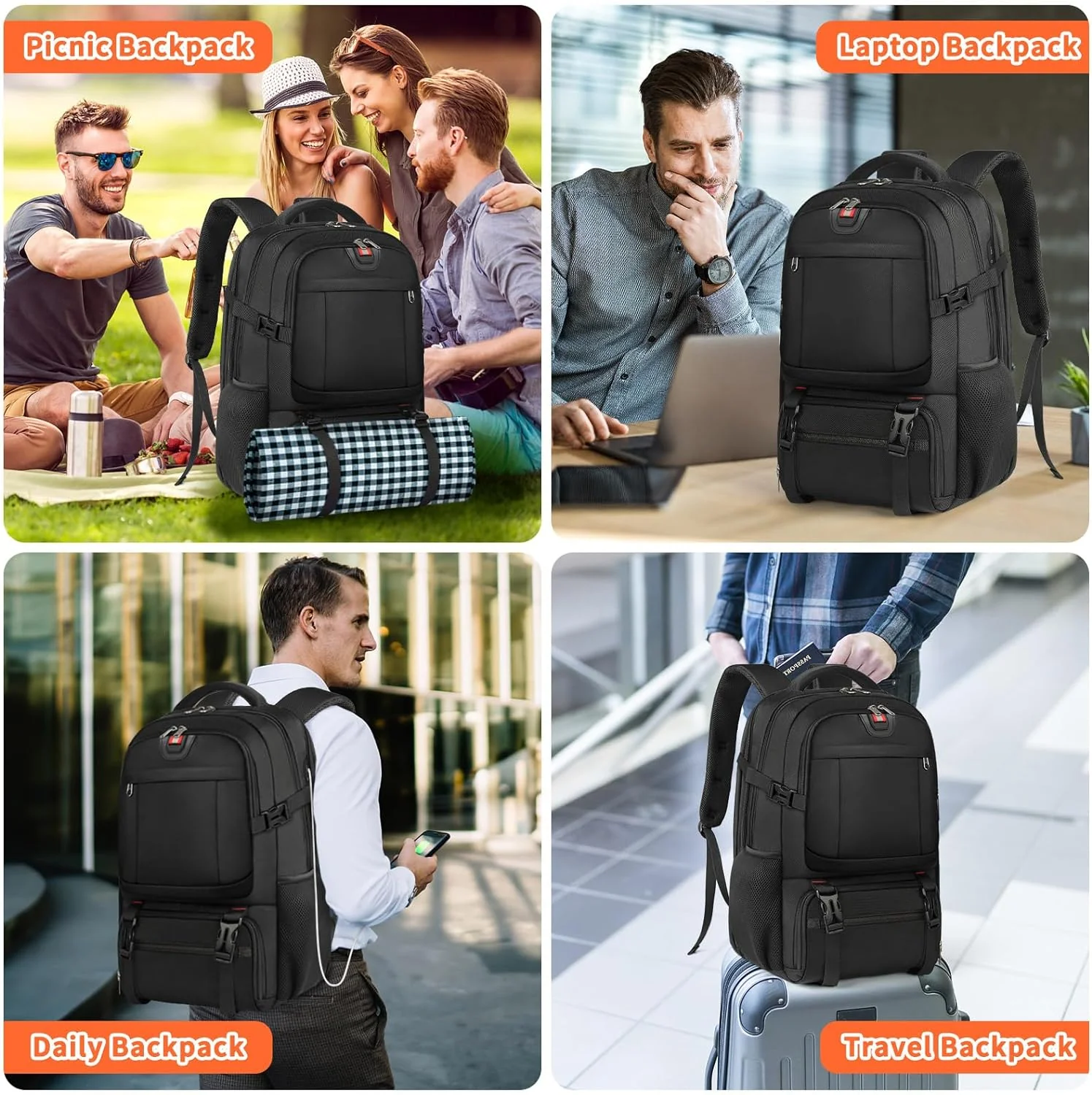 50L Travel Laptop Backpack 17.3 Inch TSA Waterproof with Insulated Compartment USB - Image 5
