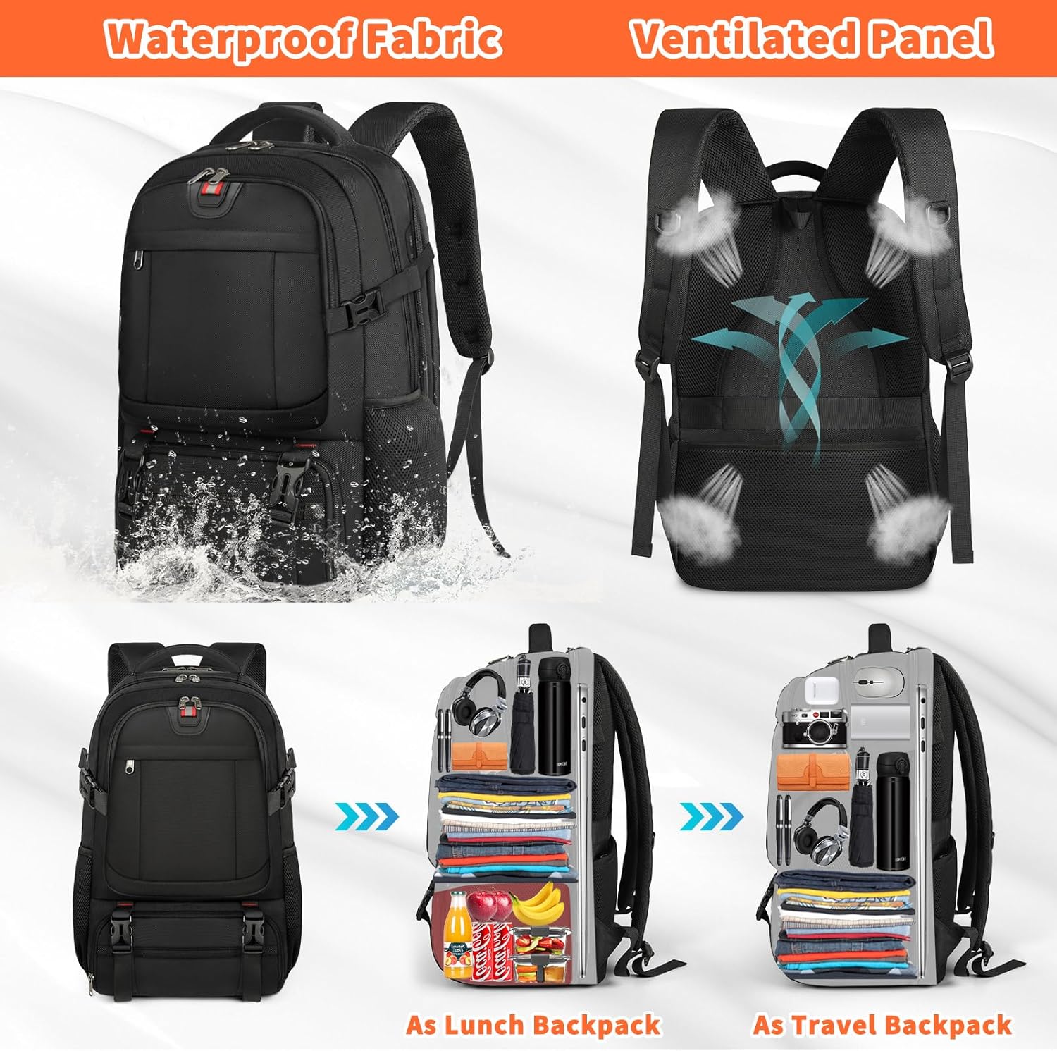 50L Travel Laptop Backpack 17.3 Inch TSA Waterproof with Insulated Compartment USB - Image 6