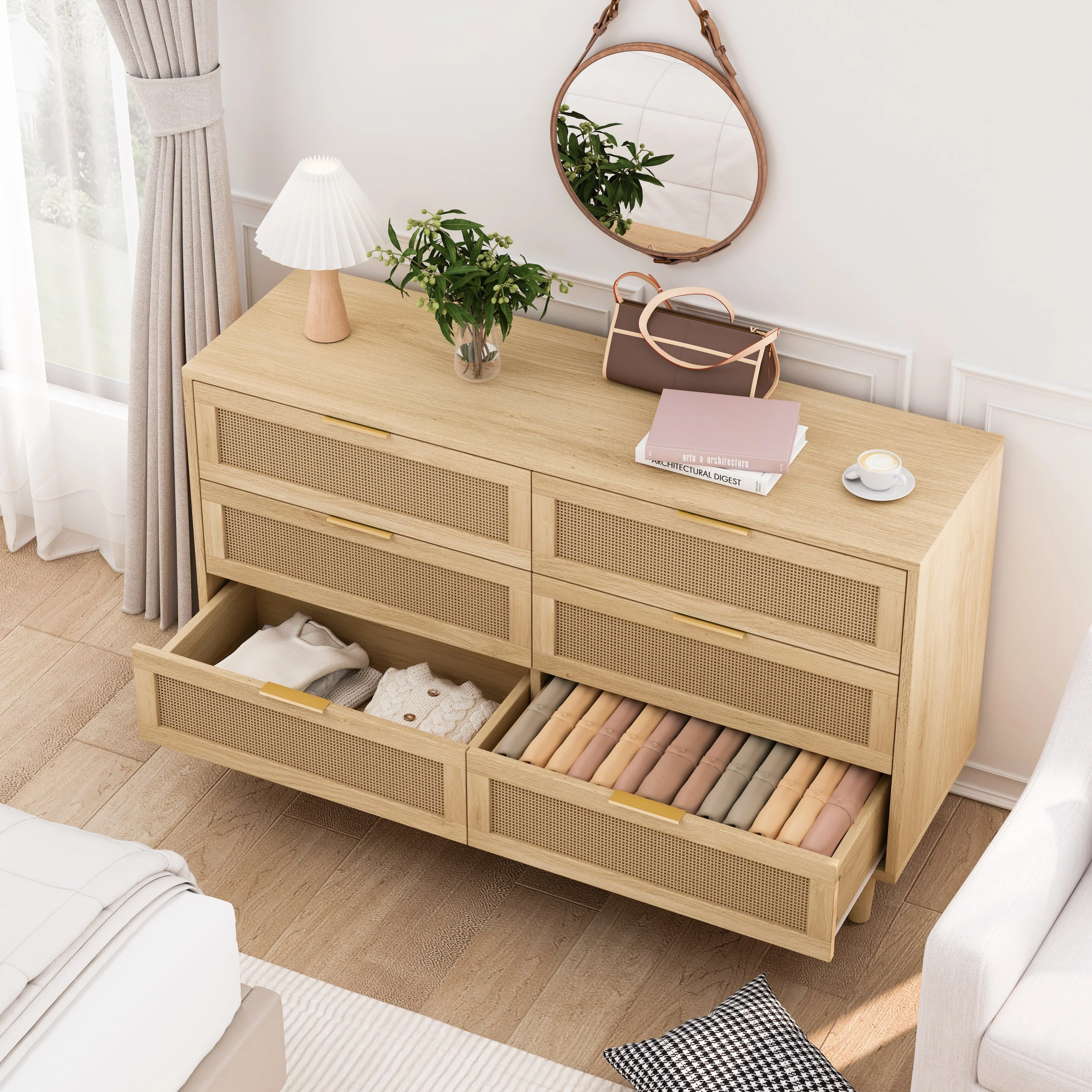 51.18' 6-Drawer Rattan Storage Cabinet Natural - Image 2