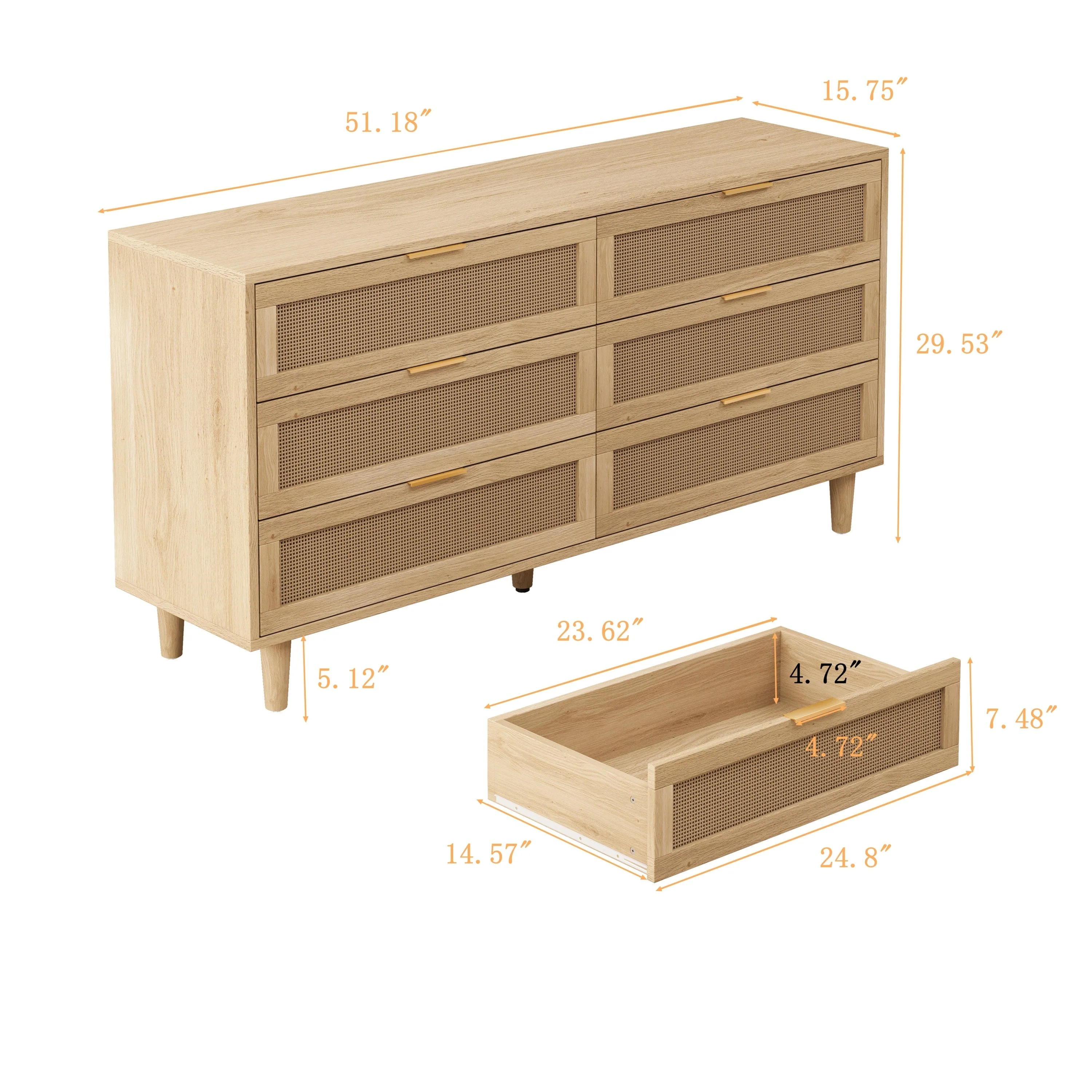 51.18' 6-Drawer Rattan Storage Cabinet Natural - Image 3