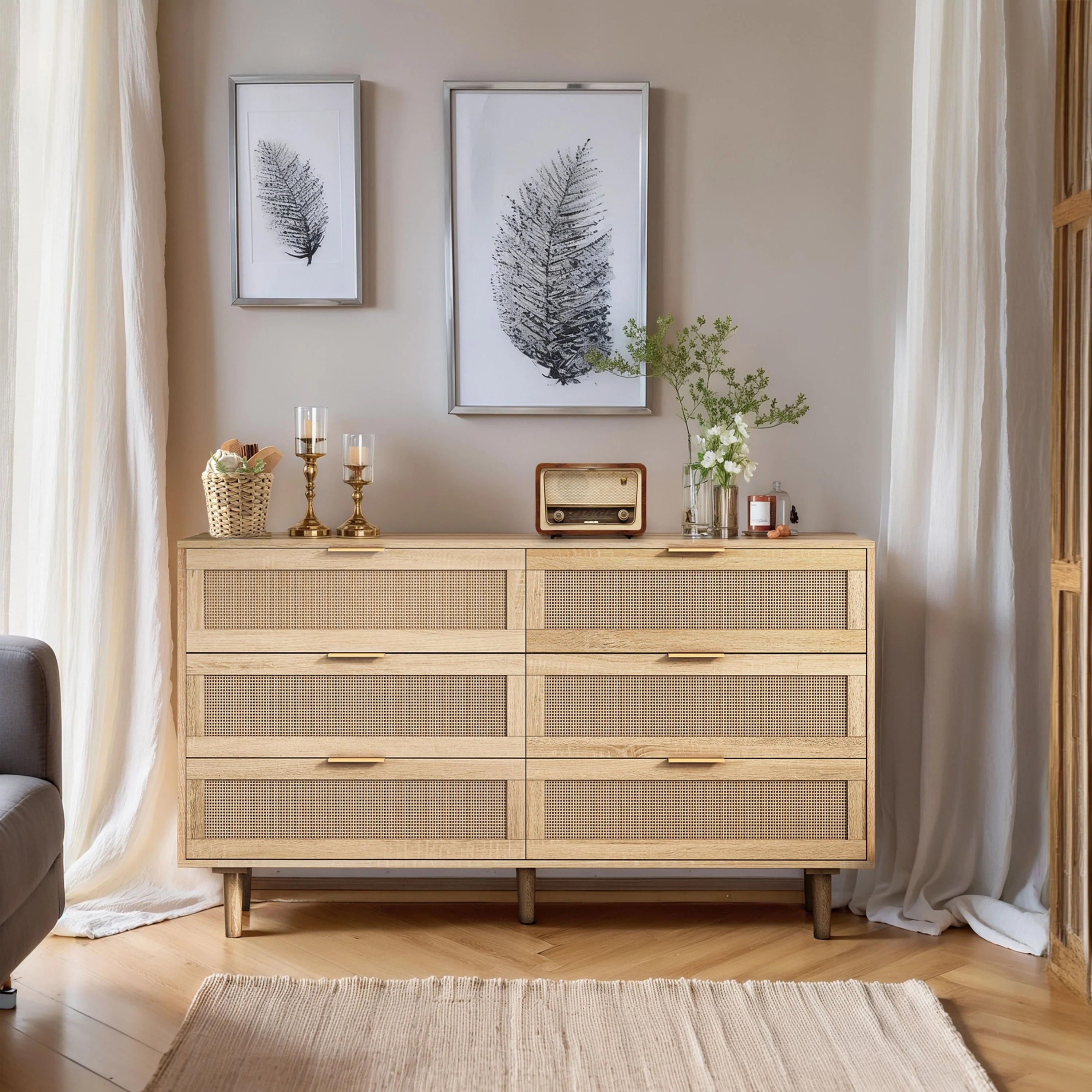 51.18' 6-Drawers Rattan Storage Cabinet - Image 2