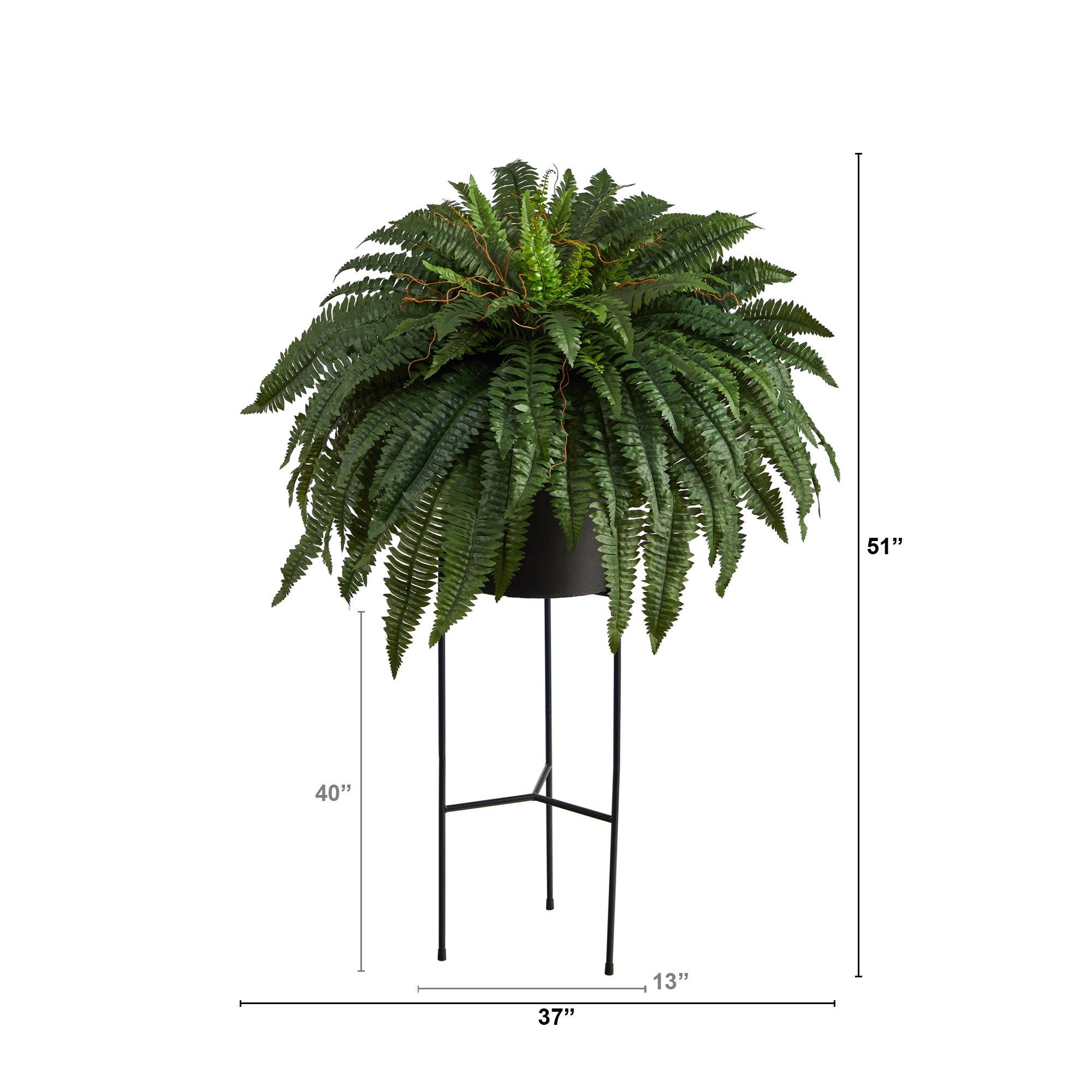 51” Boston Fern Artificial Plant in Black Planter with Stand - Image 2