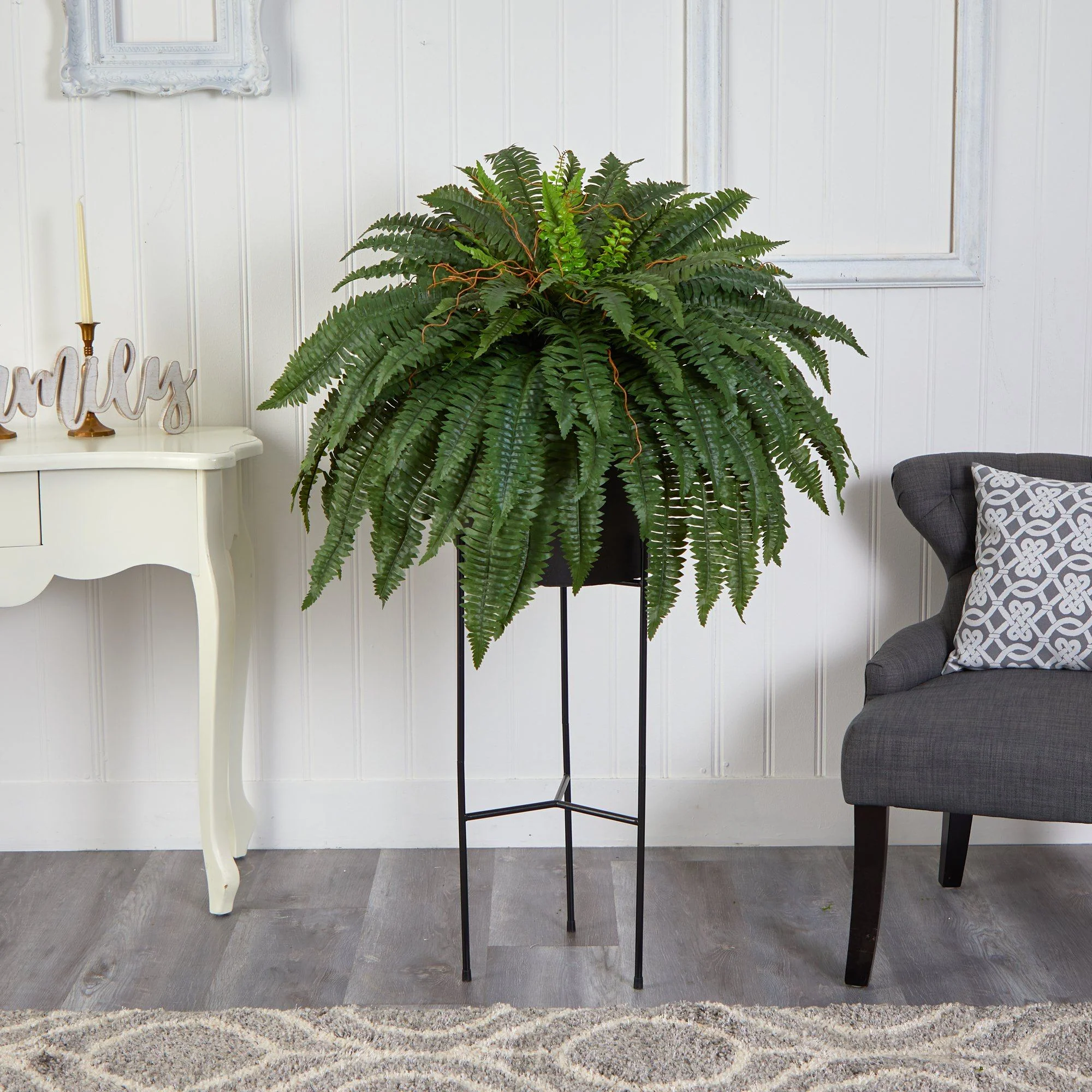 51” Boston Fern Artificial Plant in Black Planter with Stand - Image 3