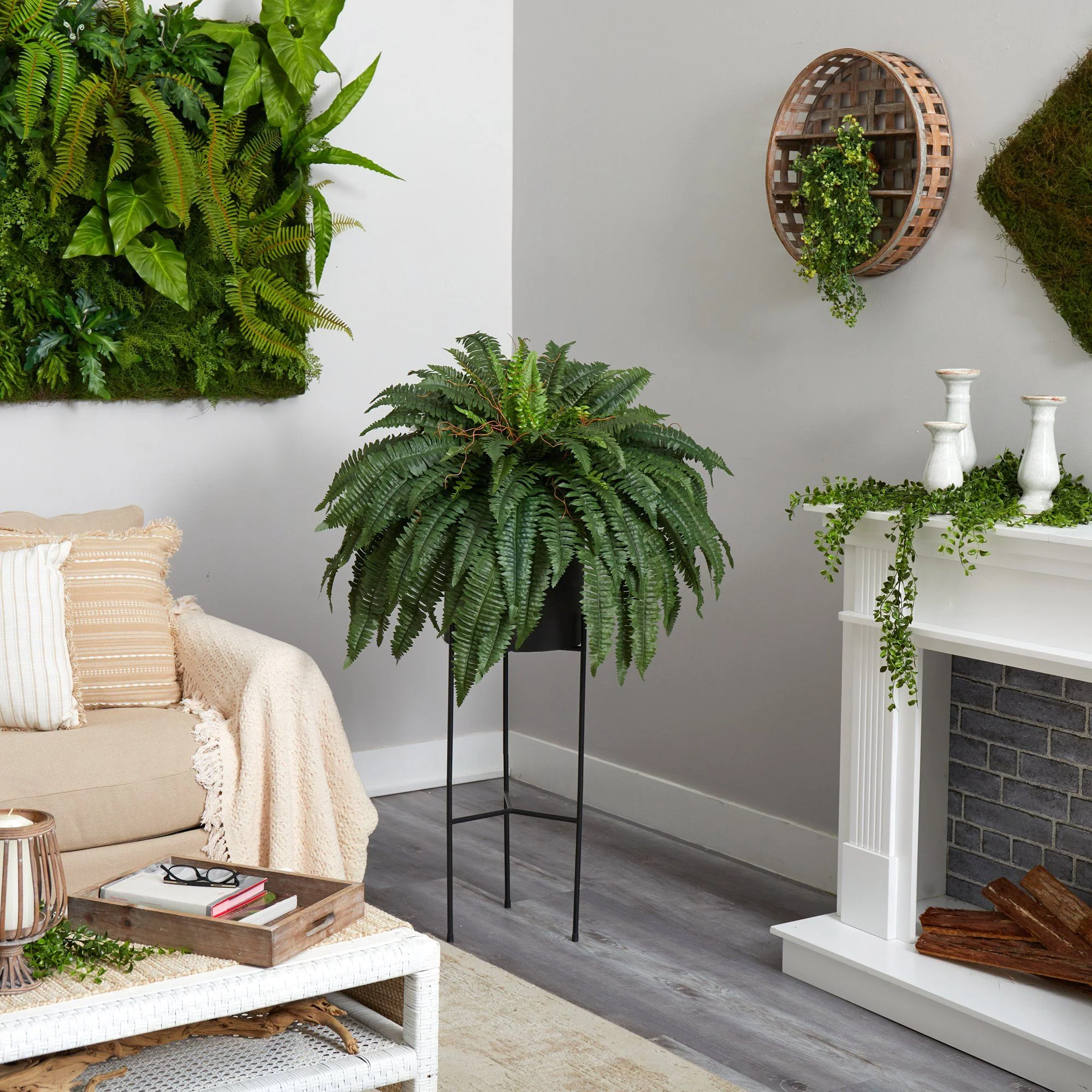 51” Boston Fern Artificial Plant in Black Planter with Stand - Image 4