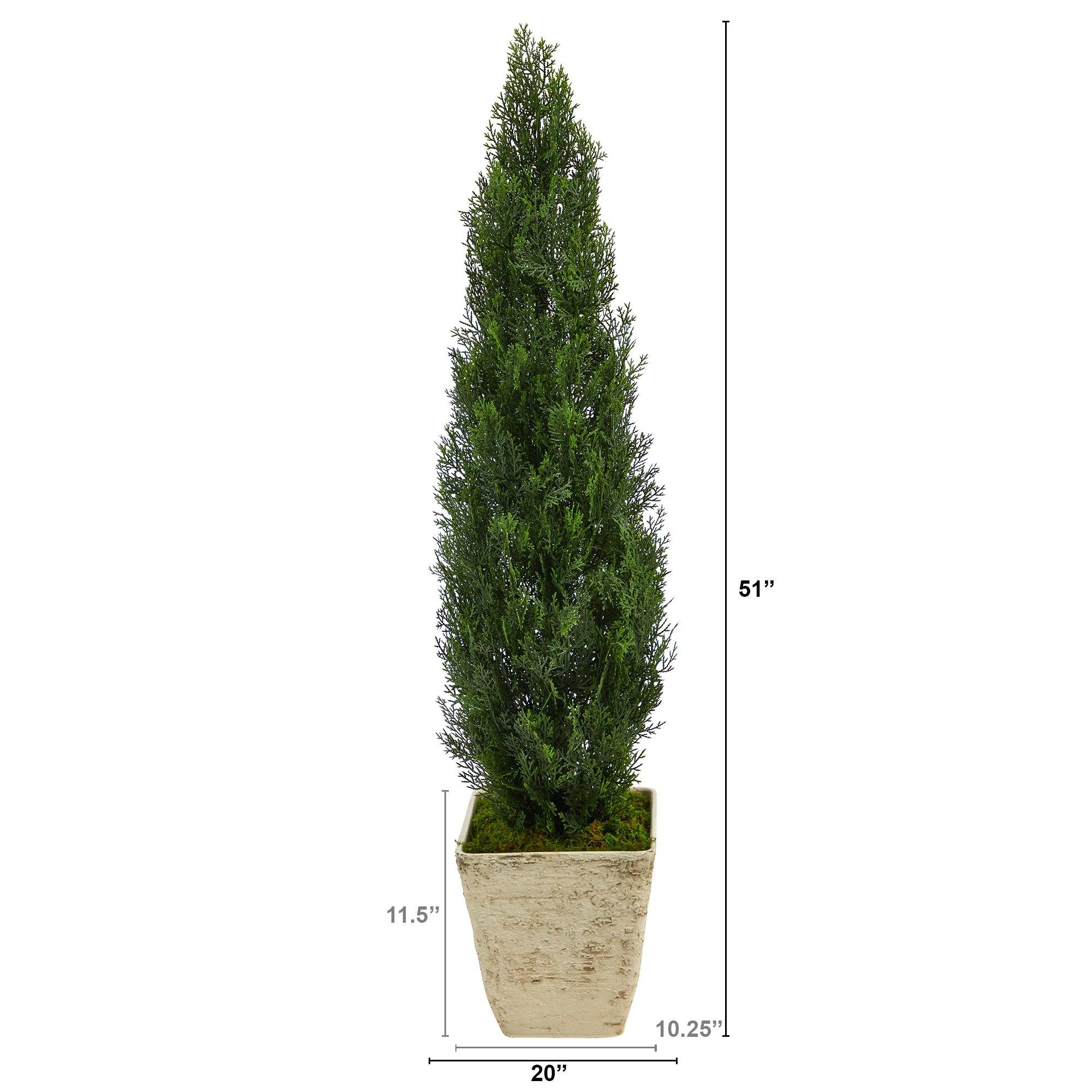 51” Cedar Artificial Tree in Country White Planter (Indoor/Outdoor) - Image 2