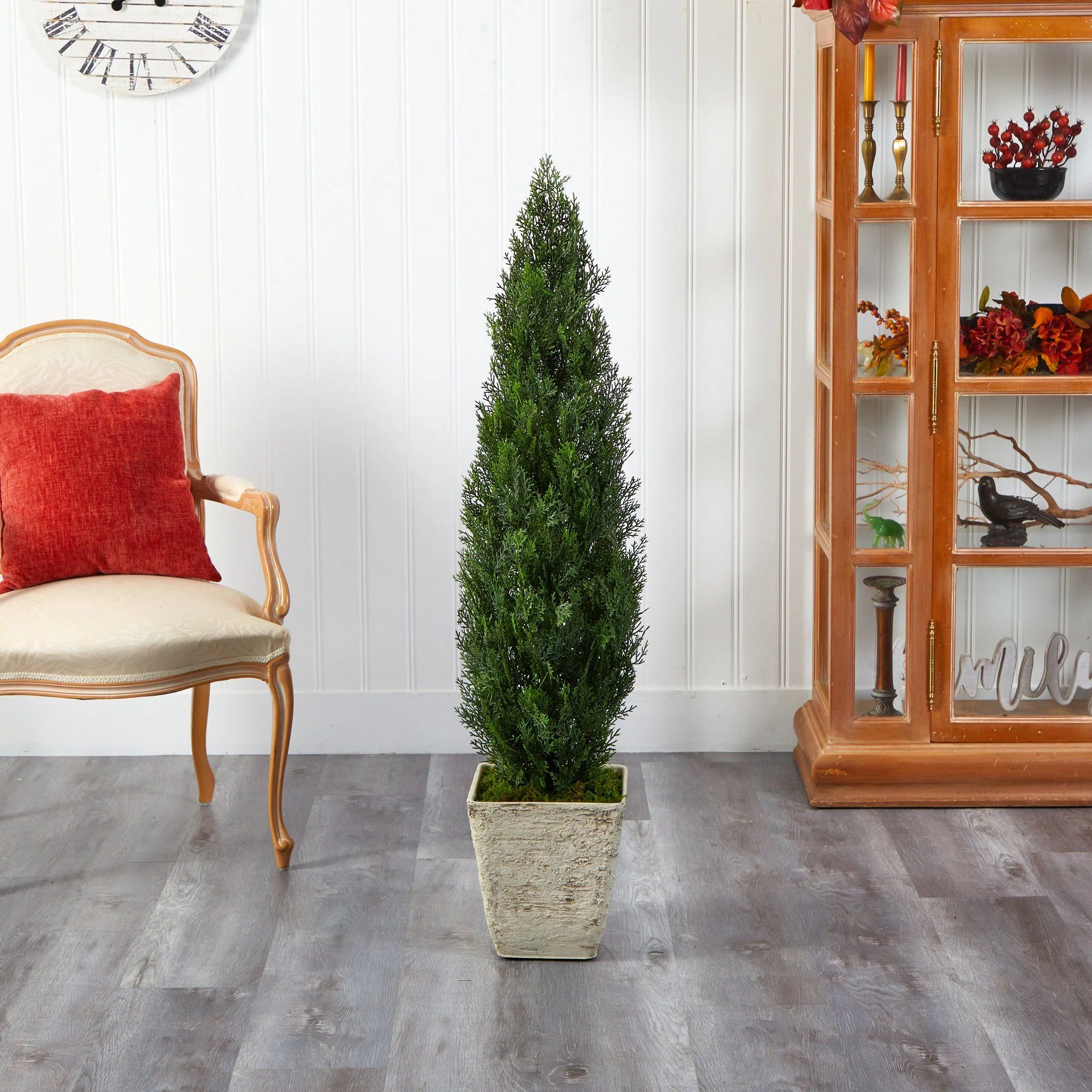 51” Cedar Artificial Tree in Country White Planter (Indoor/Outdoor) - Image 3