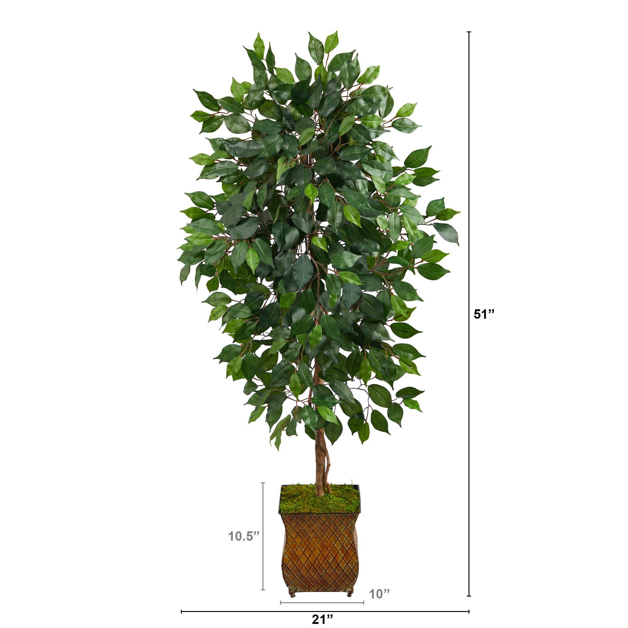 51” Ficus Artificial Tree in Metal Planter - Image 2