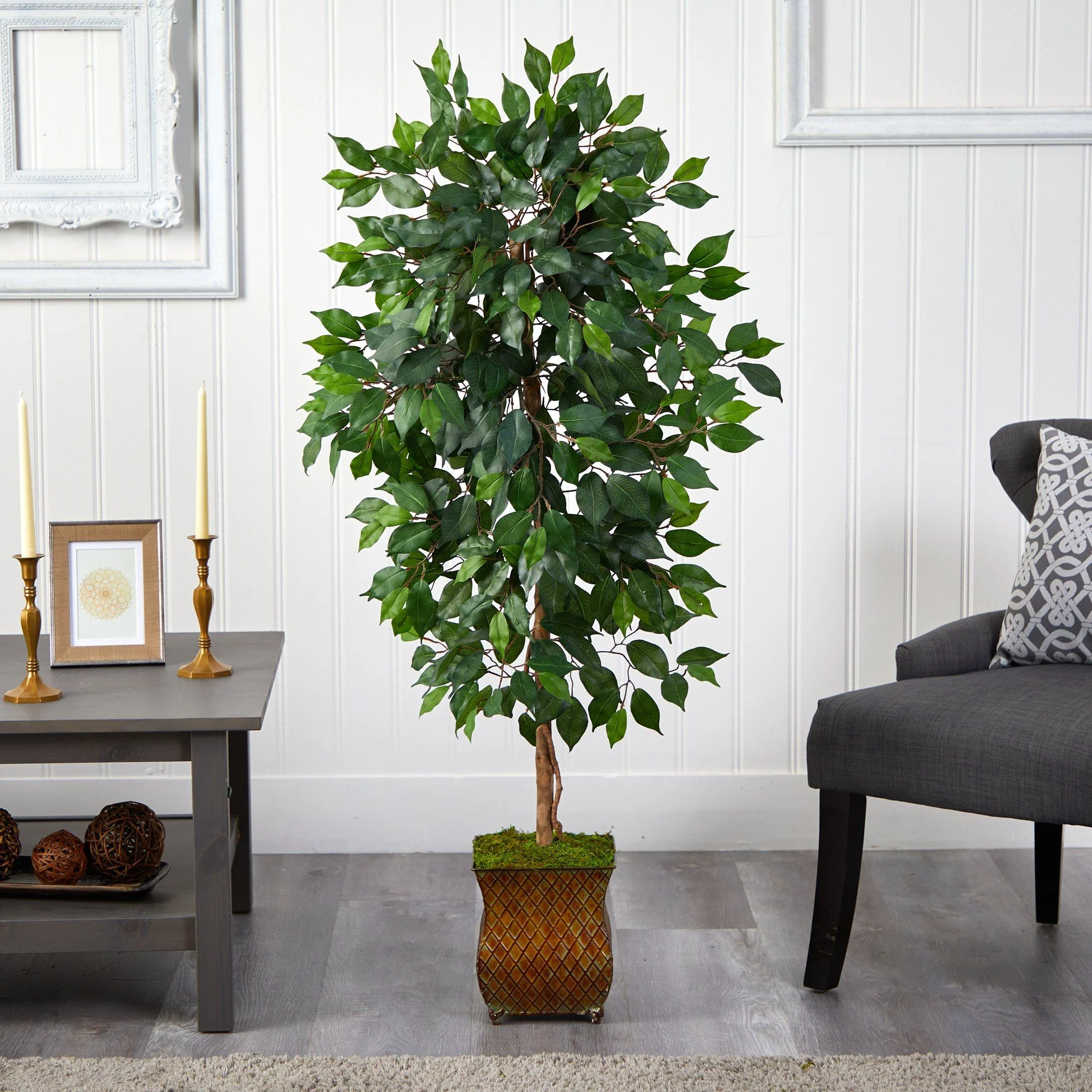 51” Ficus Artificial Tree in Metal Planter - Image 3