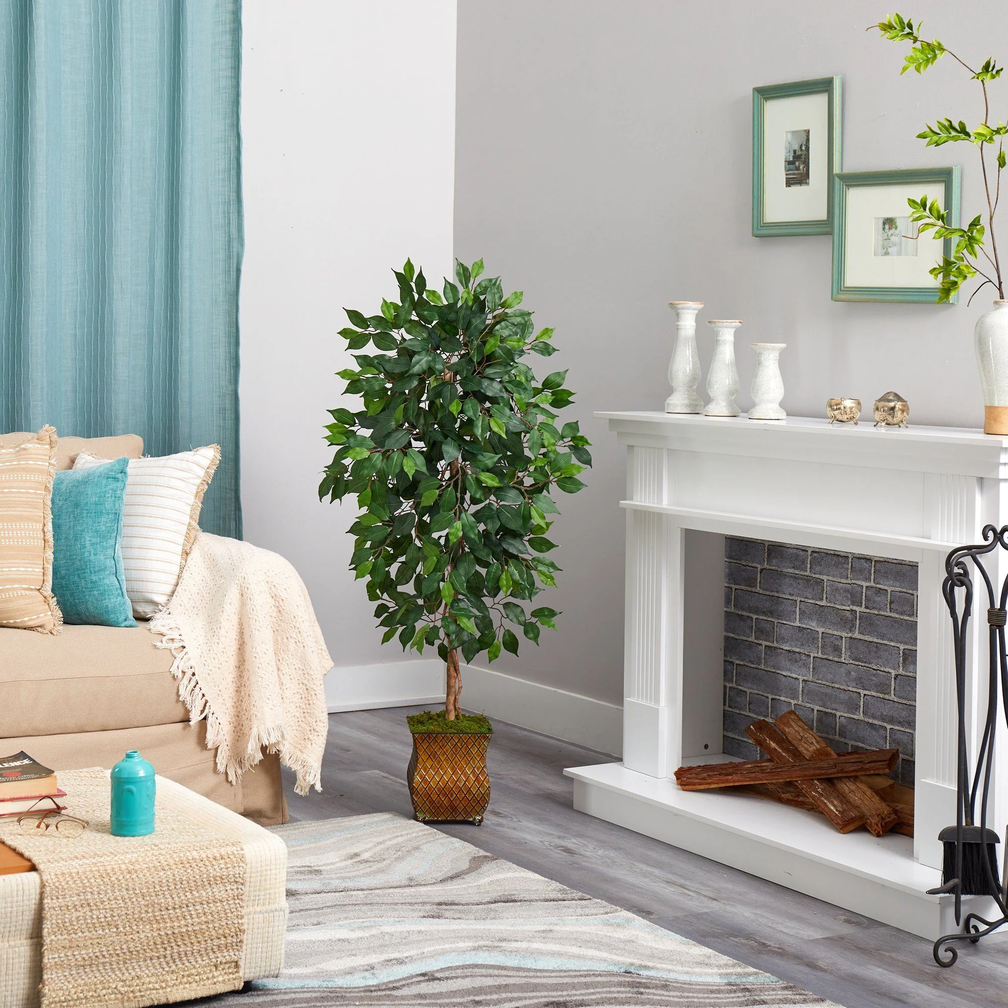 51” Ficus Artificial Tree in Metal Planter - Image 4