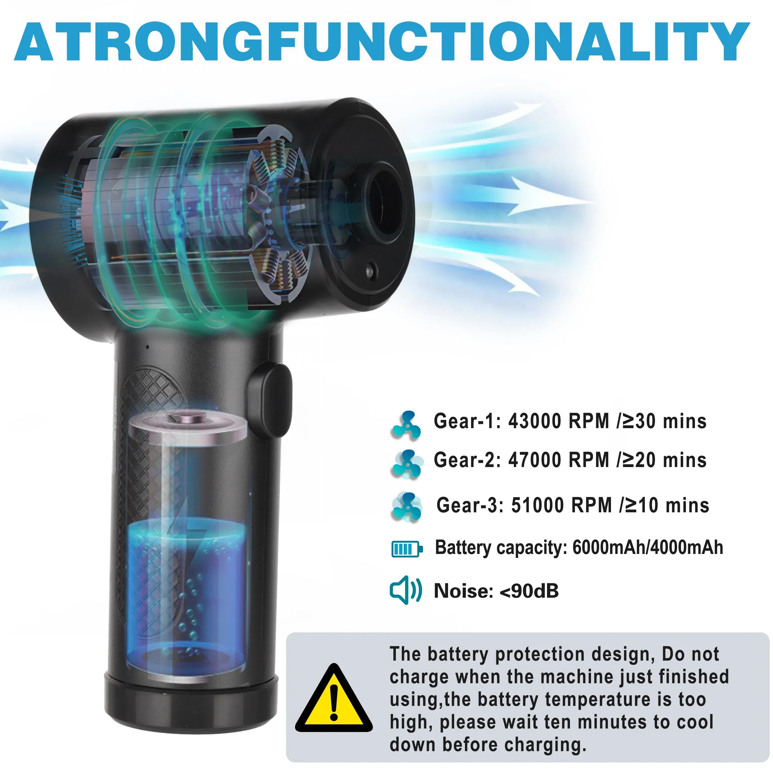 51000RPM Air Duster for Computer Cleaning Cordless Compressed Air Blower with LED - Image 2