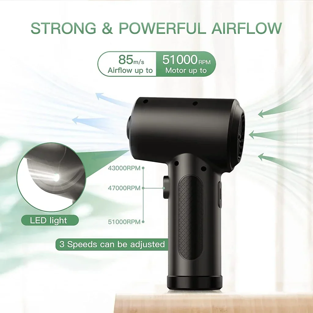 51000RPM Air Duster for Computer Cleaning Cordless Compressed Air Blower with LED - Image 4