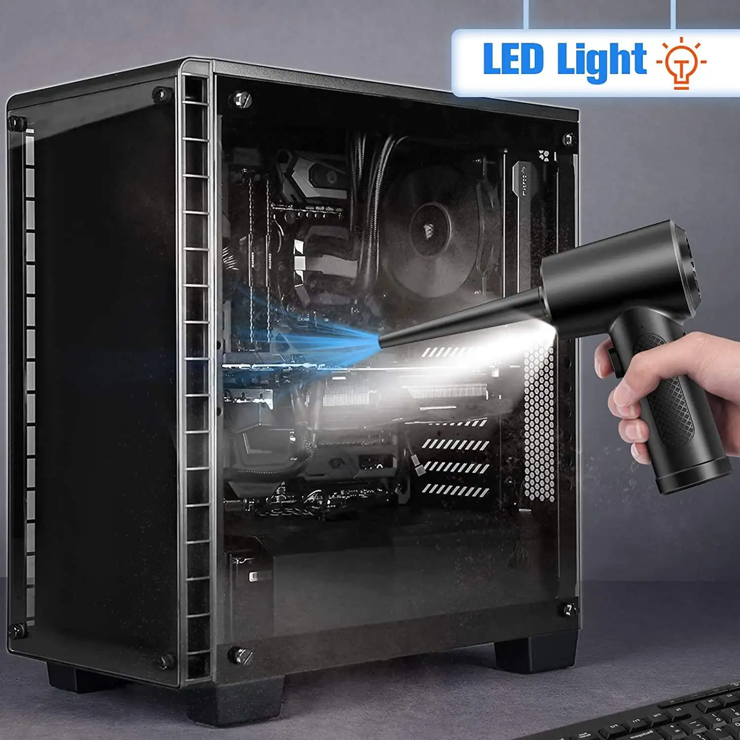 51000RPM Air Duster for Computer Cleaning Cordless Compressed Air Blower with LED - Image 5