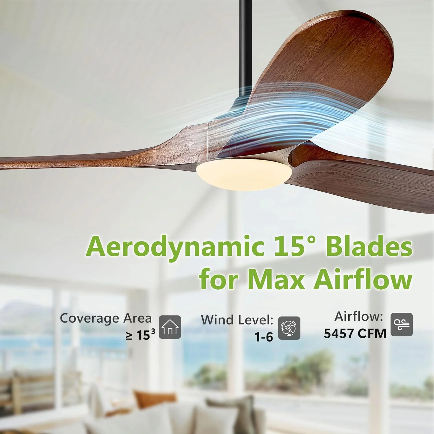 52 Inch Walnut Ceiling Fan with LED Light 3-Blade DC Remote - Image 2