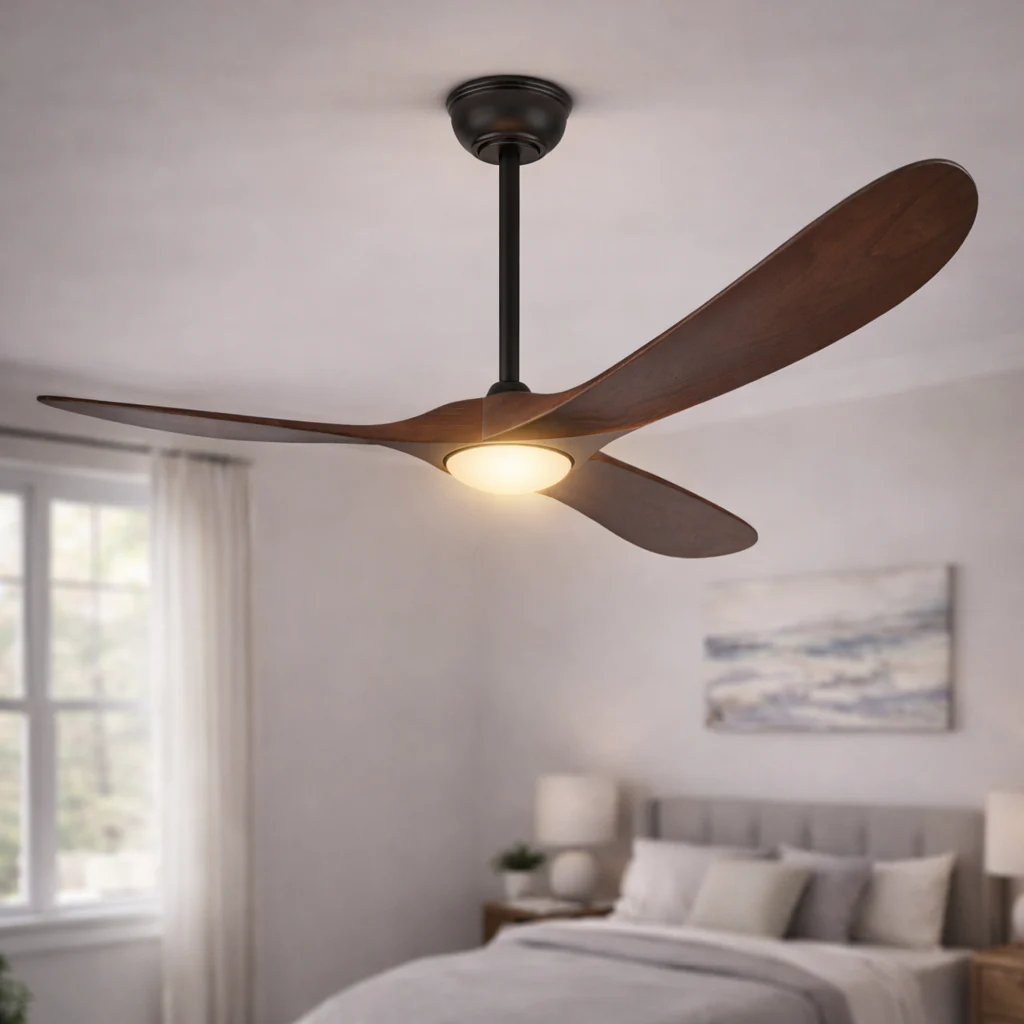 52 Inch Walnut Ceiling Fan with LED Light 3-Blade DC Remote - Image 4