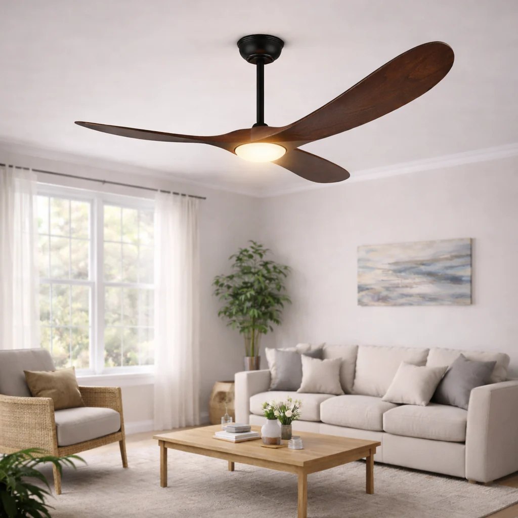 52 Inch Walnut Ceiling Fan with LED Light 3-Blade DC Remote - Image 5
