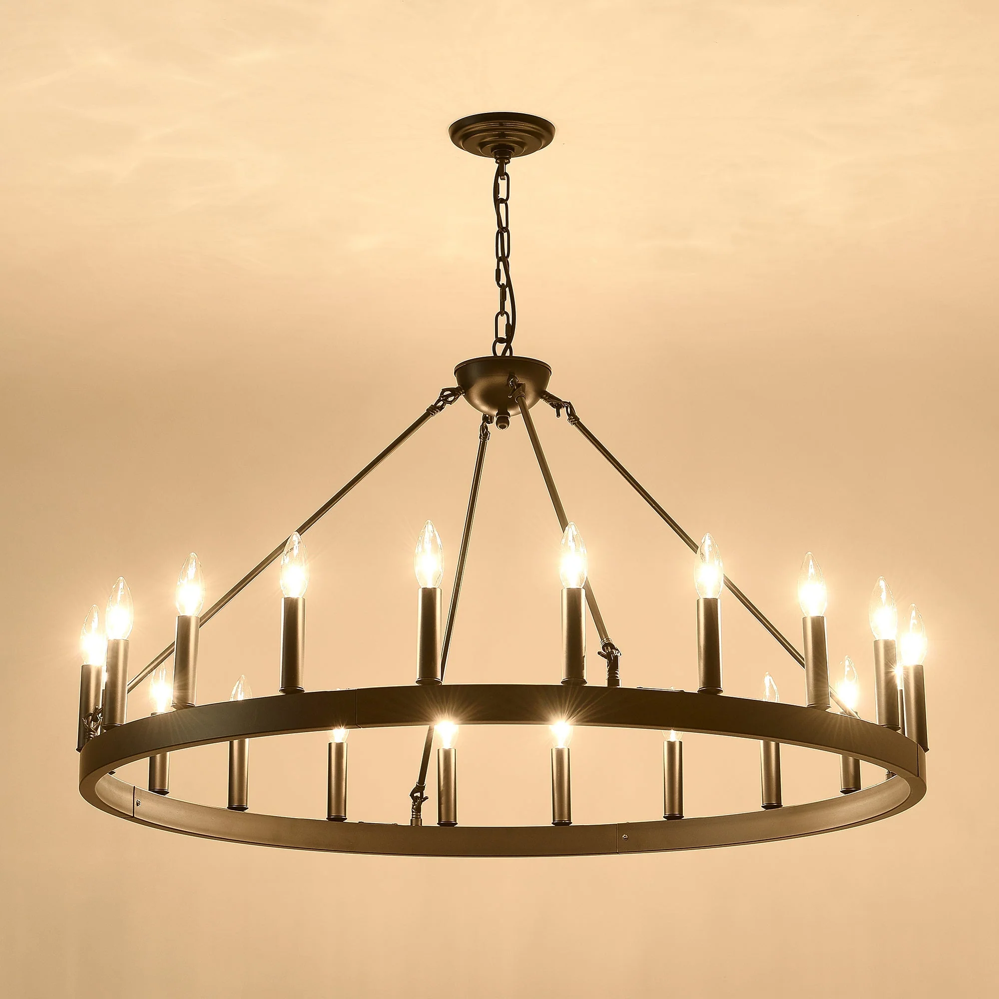 53.15 Inch Matte Black Wagon Wheel Chandelier With 30 Lights - Image 3