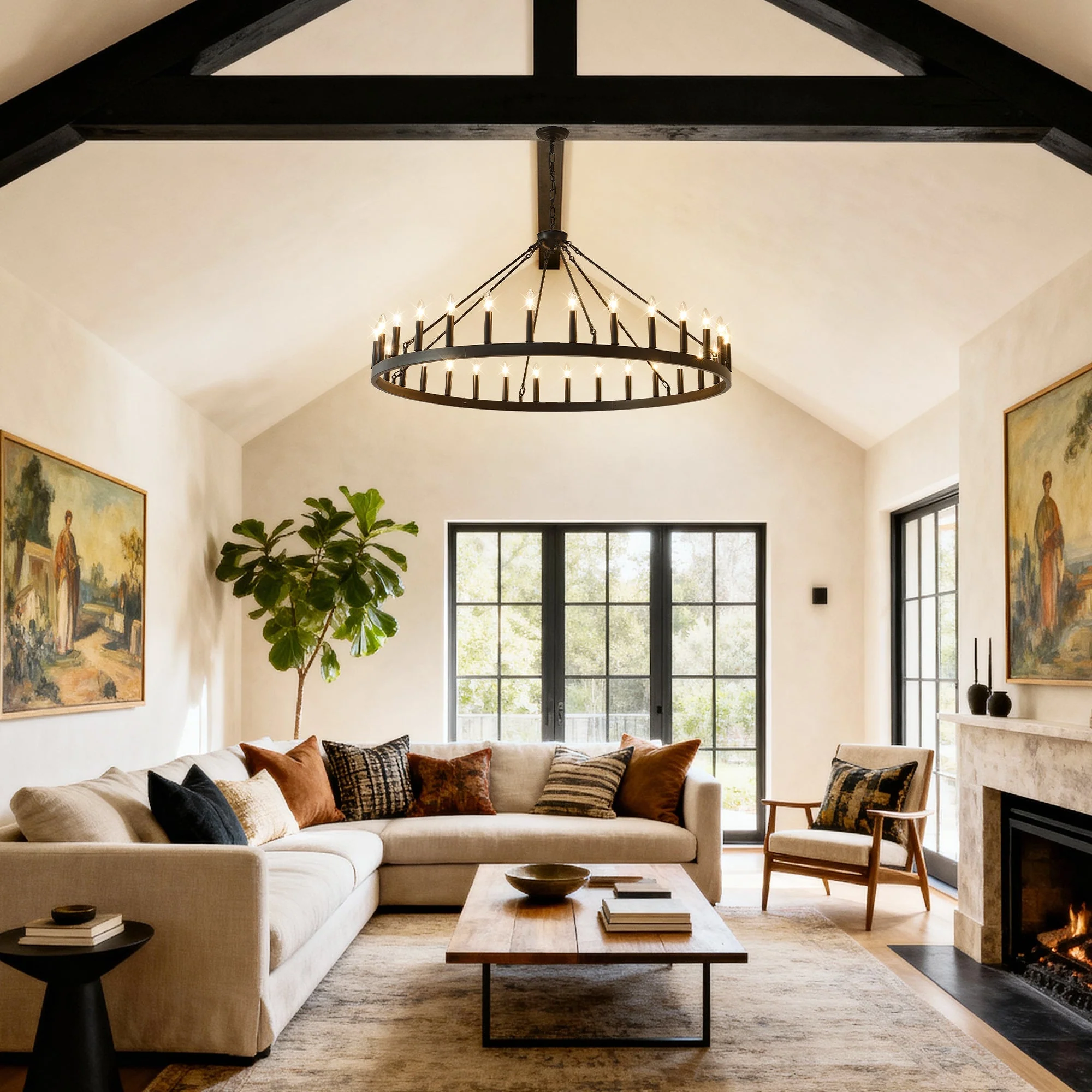 53.15 Inch Matte Black Wagon Wheel Chandelier With 30 Lights - Image 5