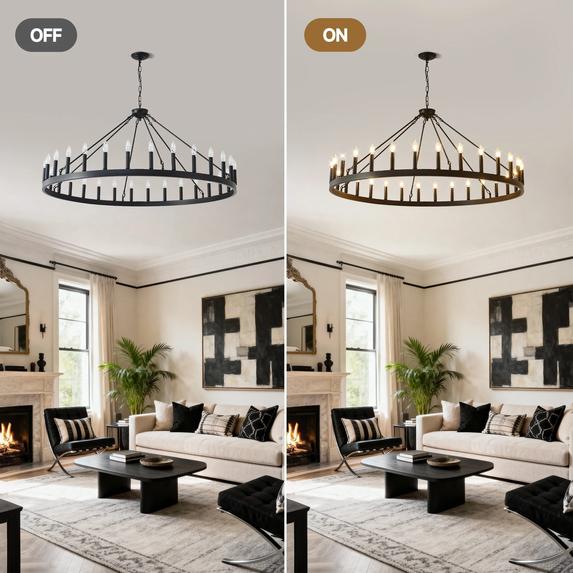 53.15 Inch Matte Black Wagon Wheel Chandelier With 30 Lights - Image 8