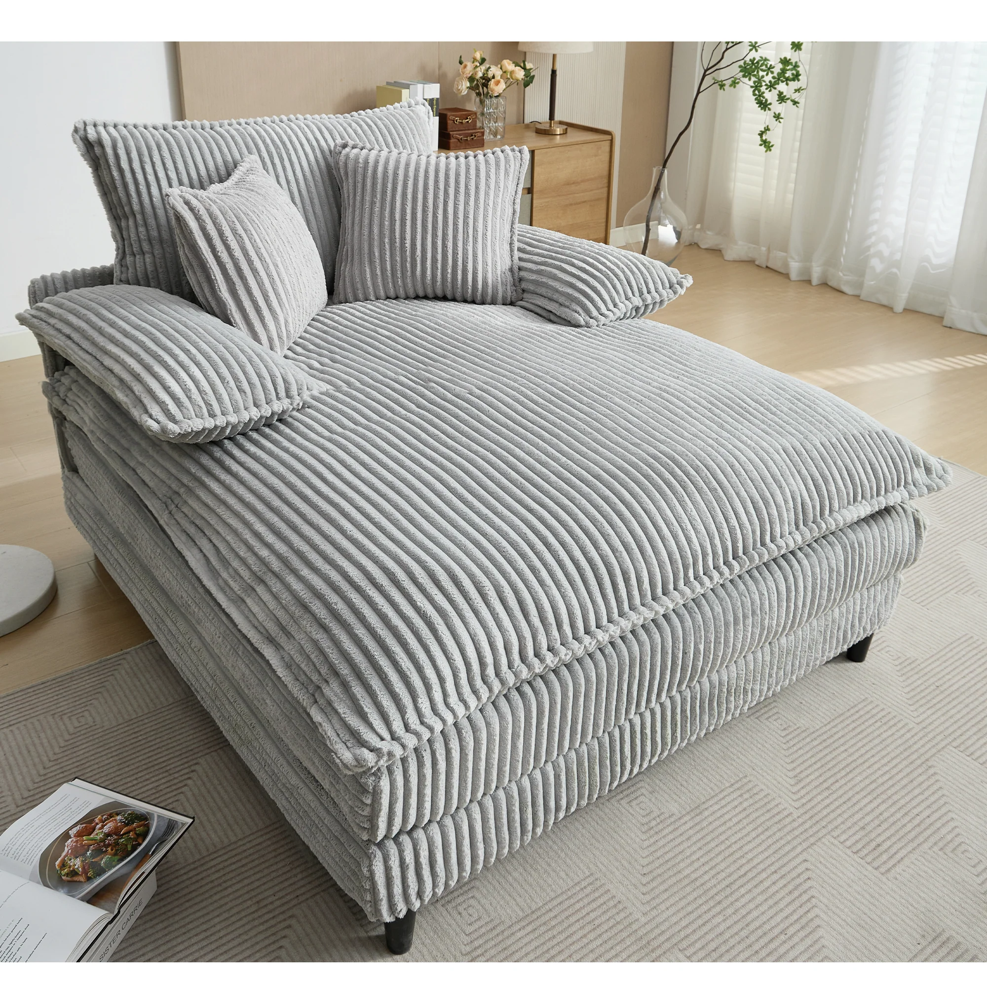 54.75" W Oversized Corduroy Chaise Lounge Chair - Image 11