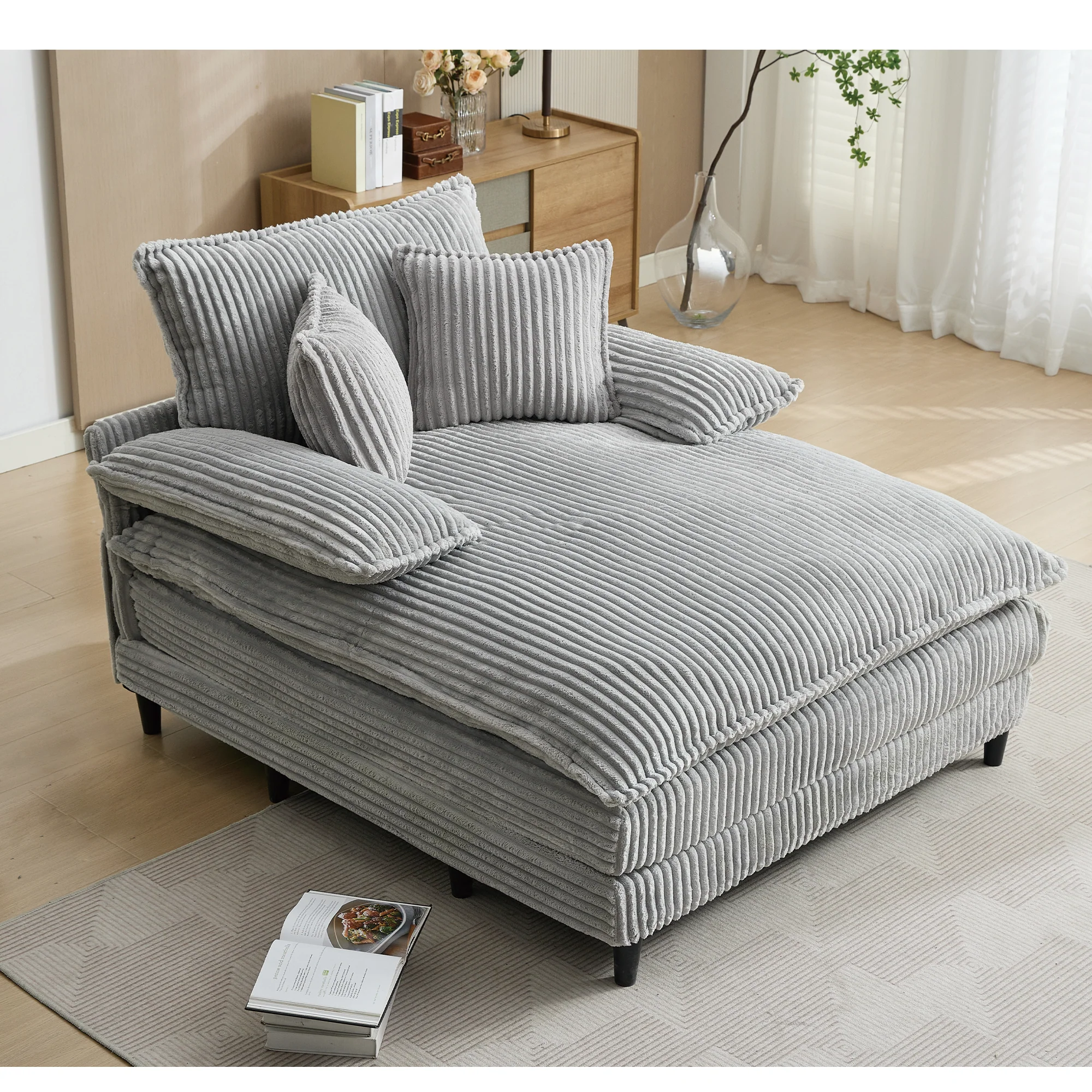 54.75" W Oversized Corduroy Chaise Lounge Chair - Image 12