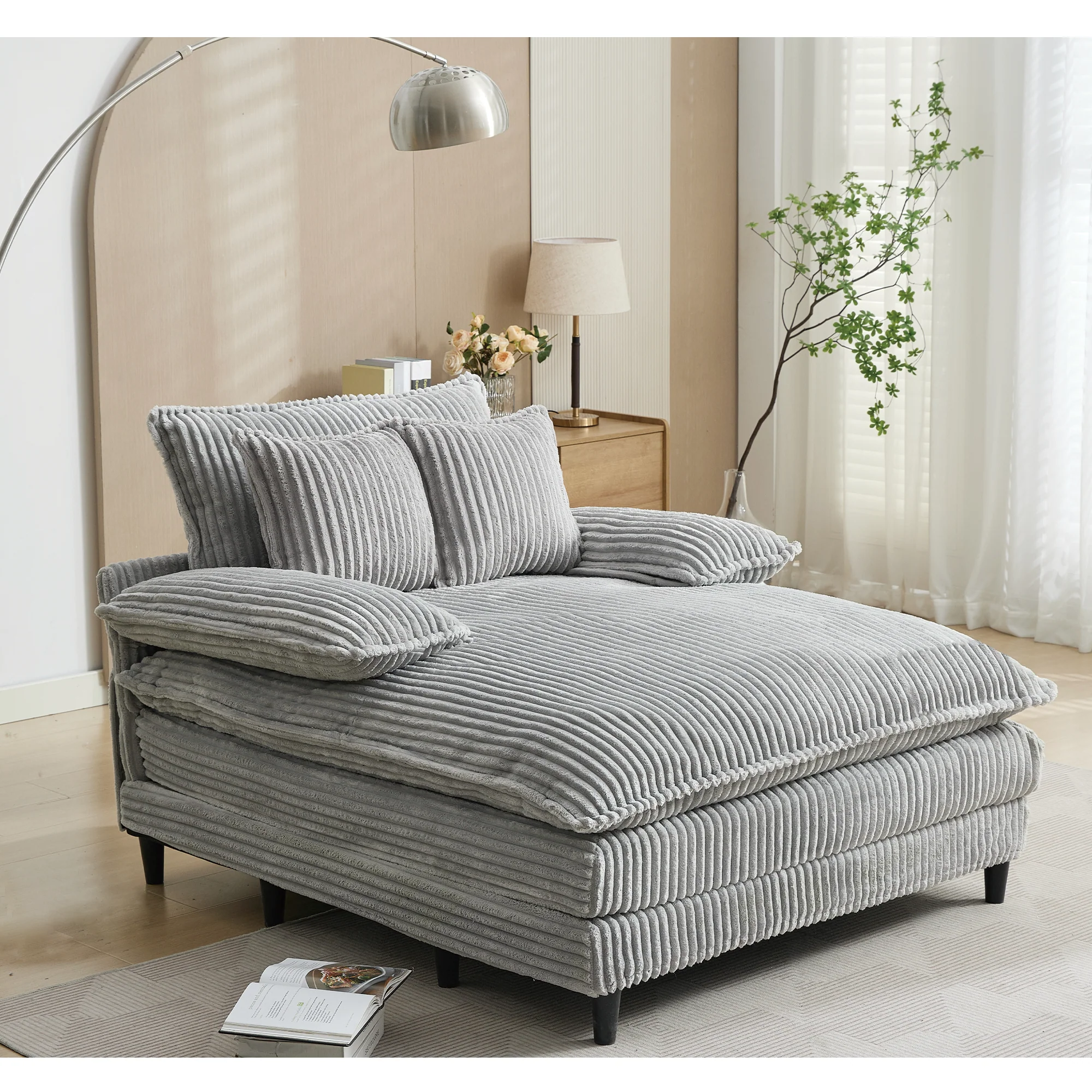 54.75" W Oversized Corduroy Chaise Lounge Chair - Image 2