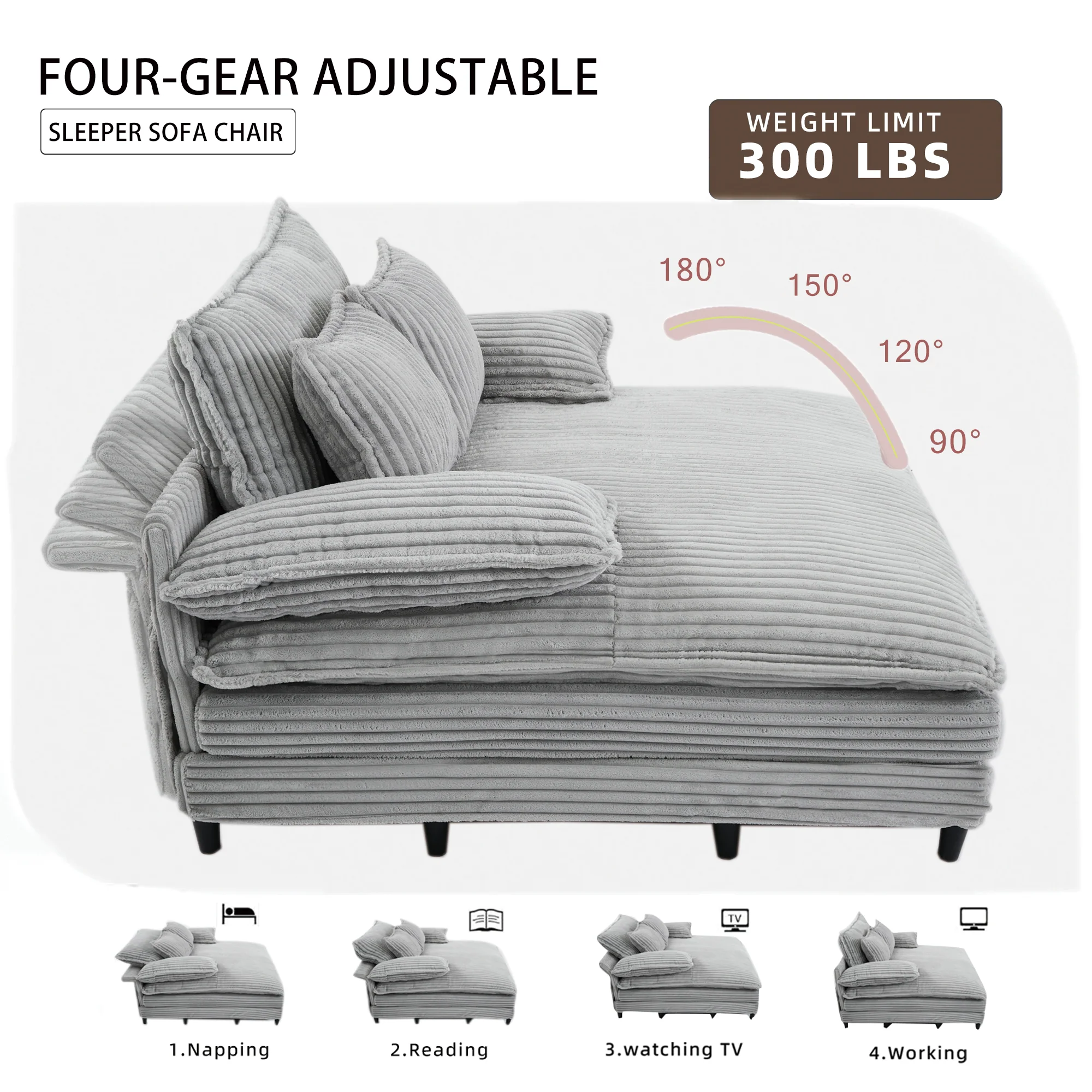 54.75" W Oversized Corduroy Chaise Lounge Chair - Image 4