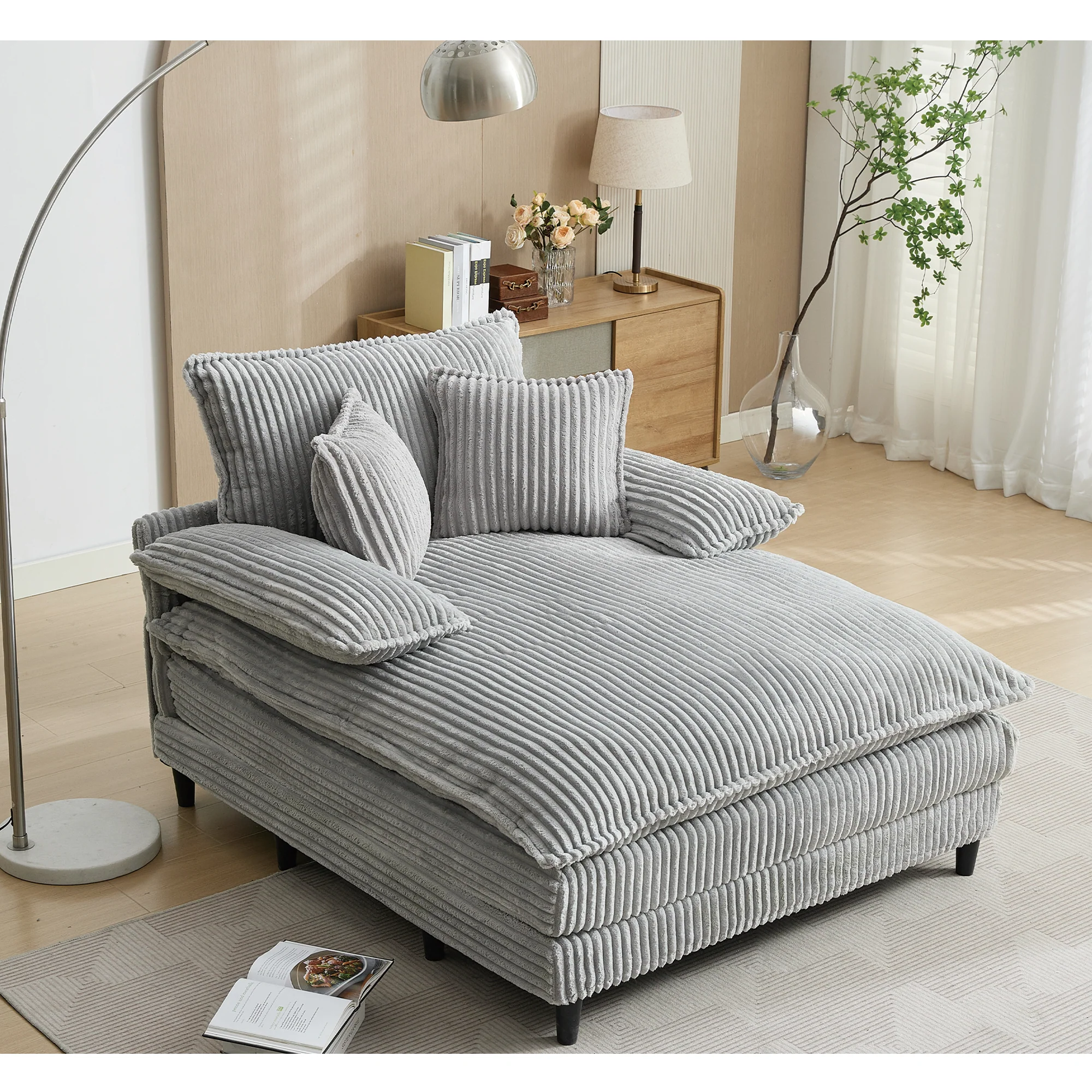 54.75" W Oversized Corduroy Chaise Lounge Chair - Image 5