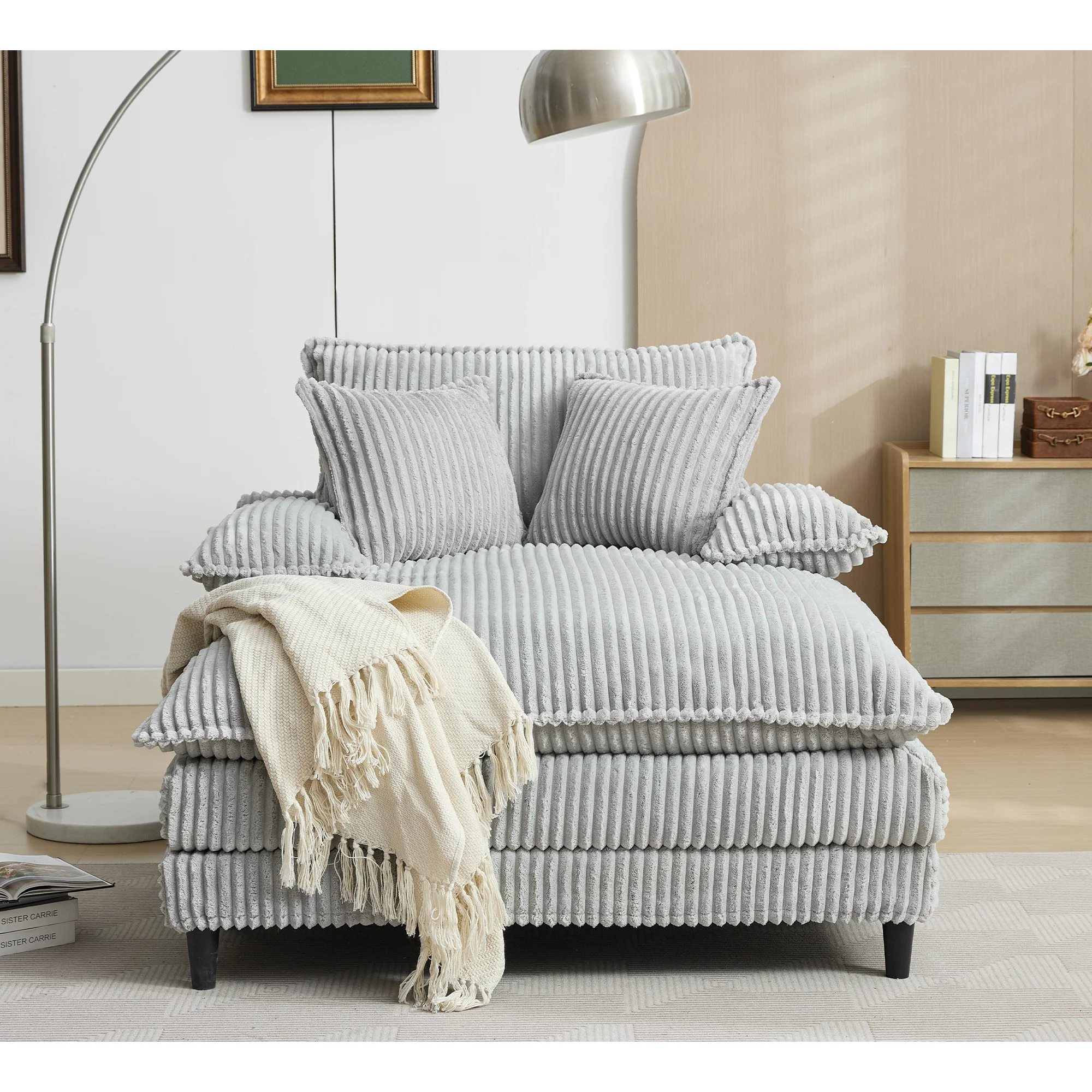 54.75" W Oversized Corduroy Chaise Lounge Chair - Image 8