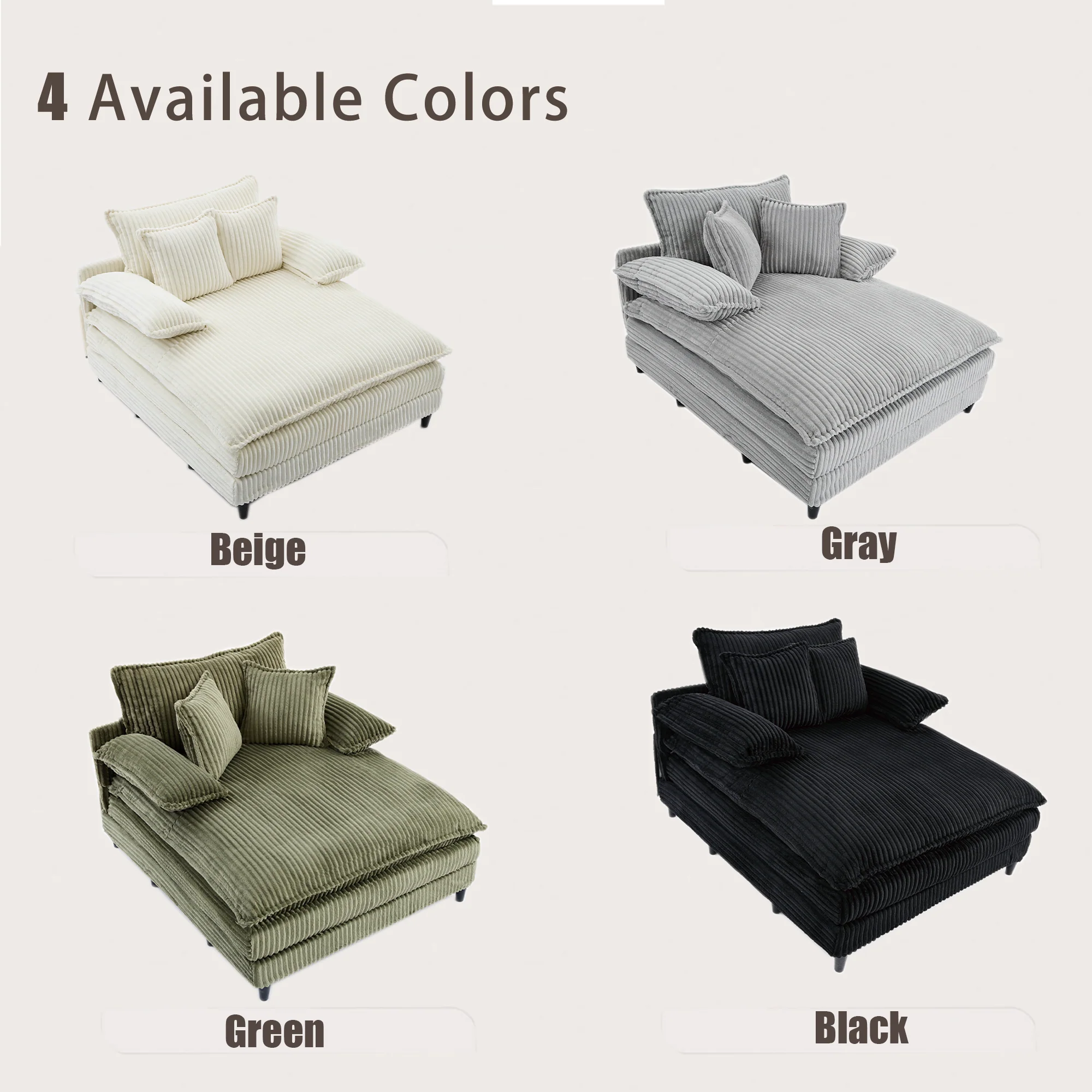 54.75" W Oversized Corduroy Chaise Lounge Chair - Image 9