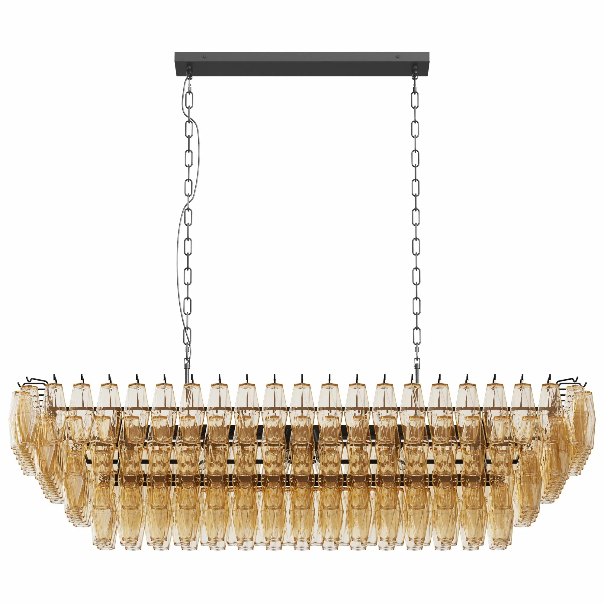 54' Black Rectangular Chandeliers for Dining Room, 12-Light 4 Tiered Large Smoke Glass Chandelier, Modern Kitchen Island Farmhouse Hanging Light Fixture for Living Room Foyer(Bulb not included) - Image 10
