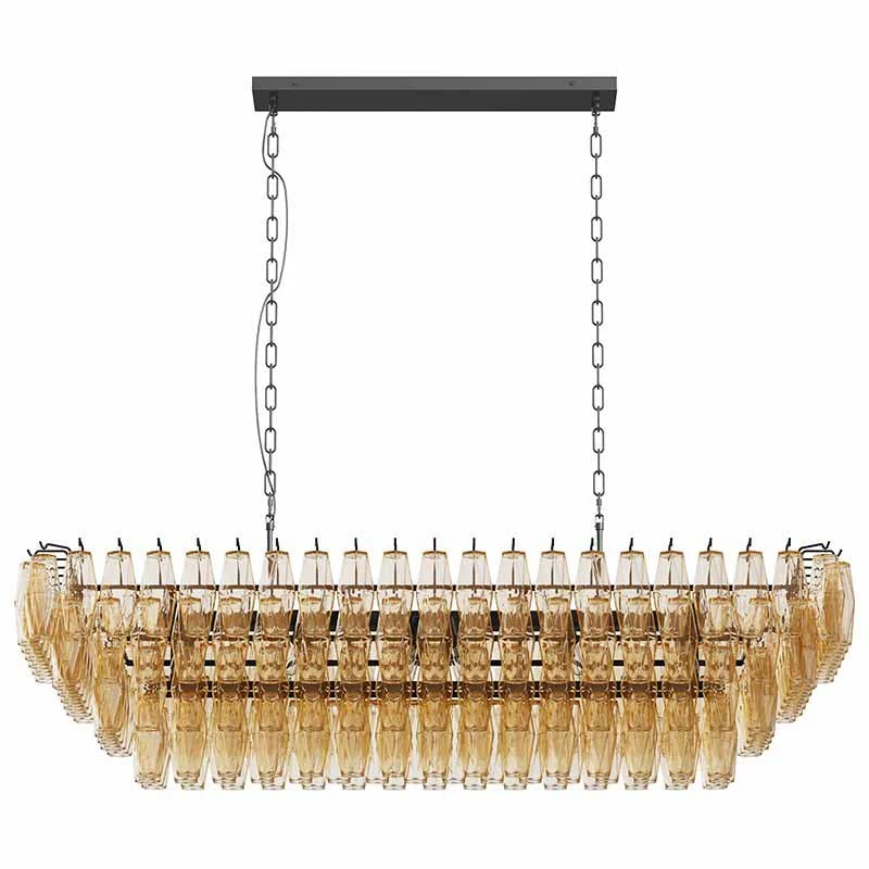54' Black Rectangular Chandeliers for Dining Room, 12-Light 4 Tiered Large Smoke Glass Chandelier, Modern Kitchen Island Farmhouse Hanging Light Fixture for Living Room Foyer(Bulb not included) - Image 9