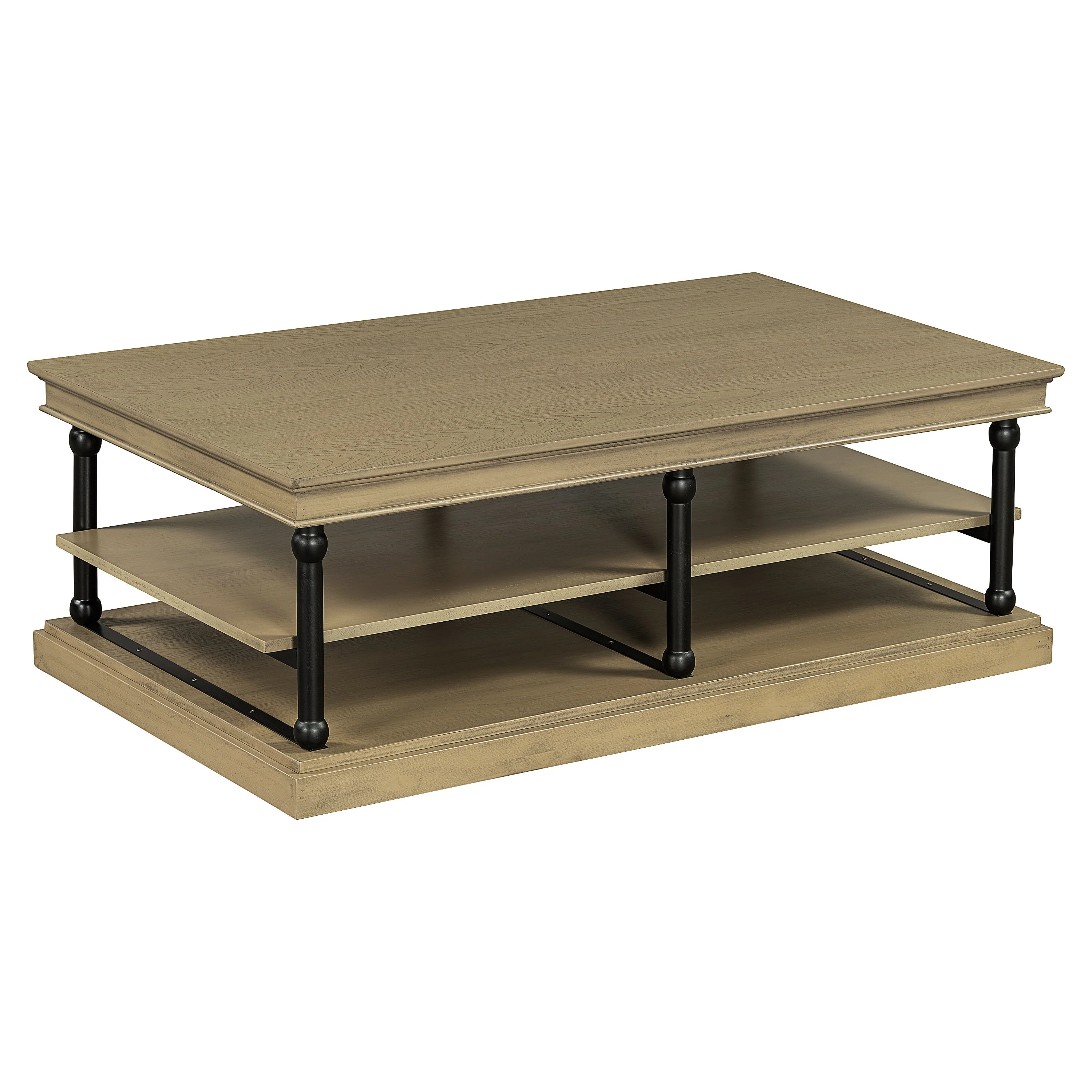 55.1' Wood Coffee Table with Black Legs and Open Storage Shelves - Image 4