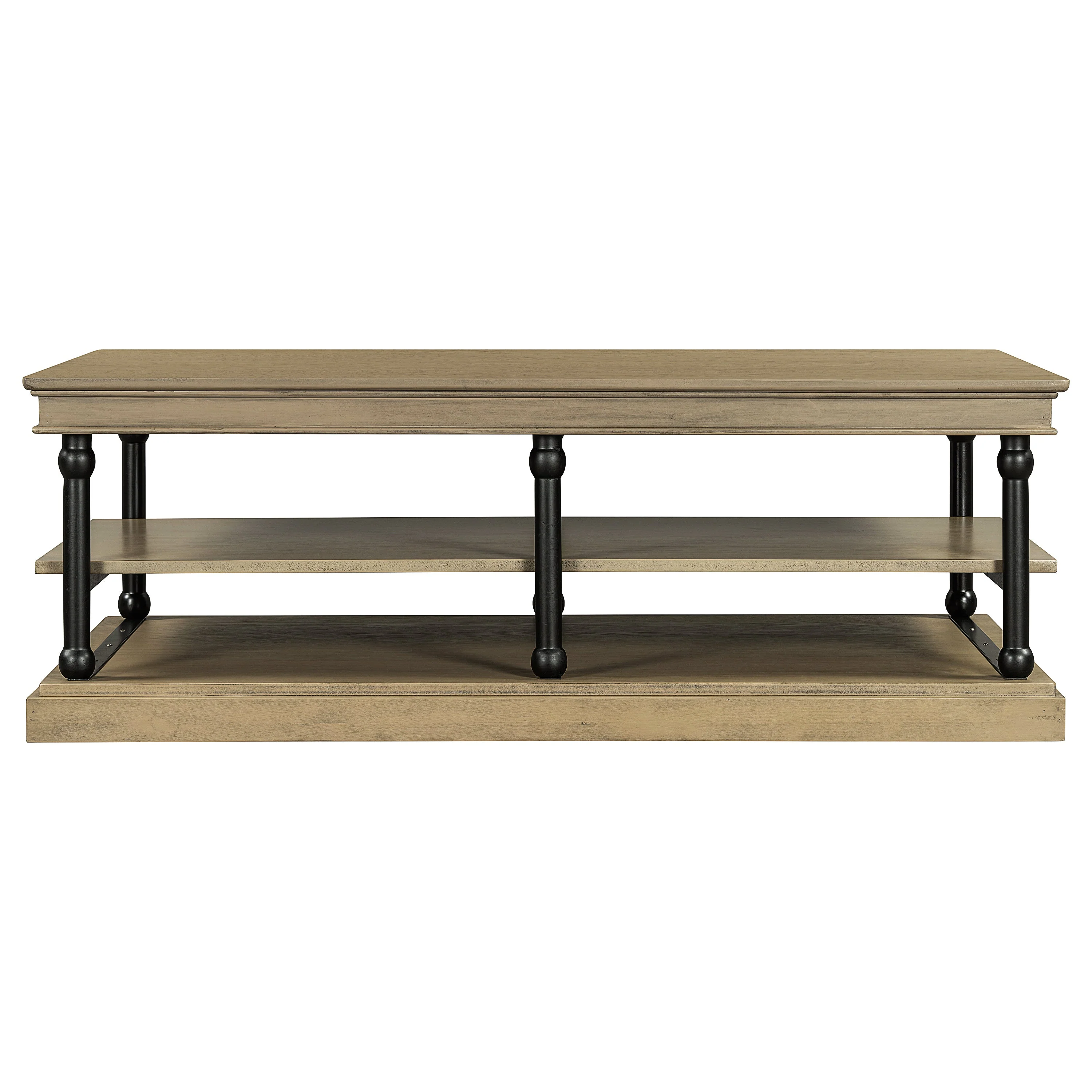 55.1' Wood Coffee Table with Black Legs and Open Storage Shelves - Image 5
